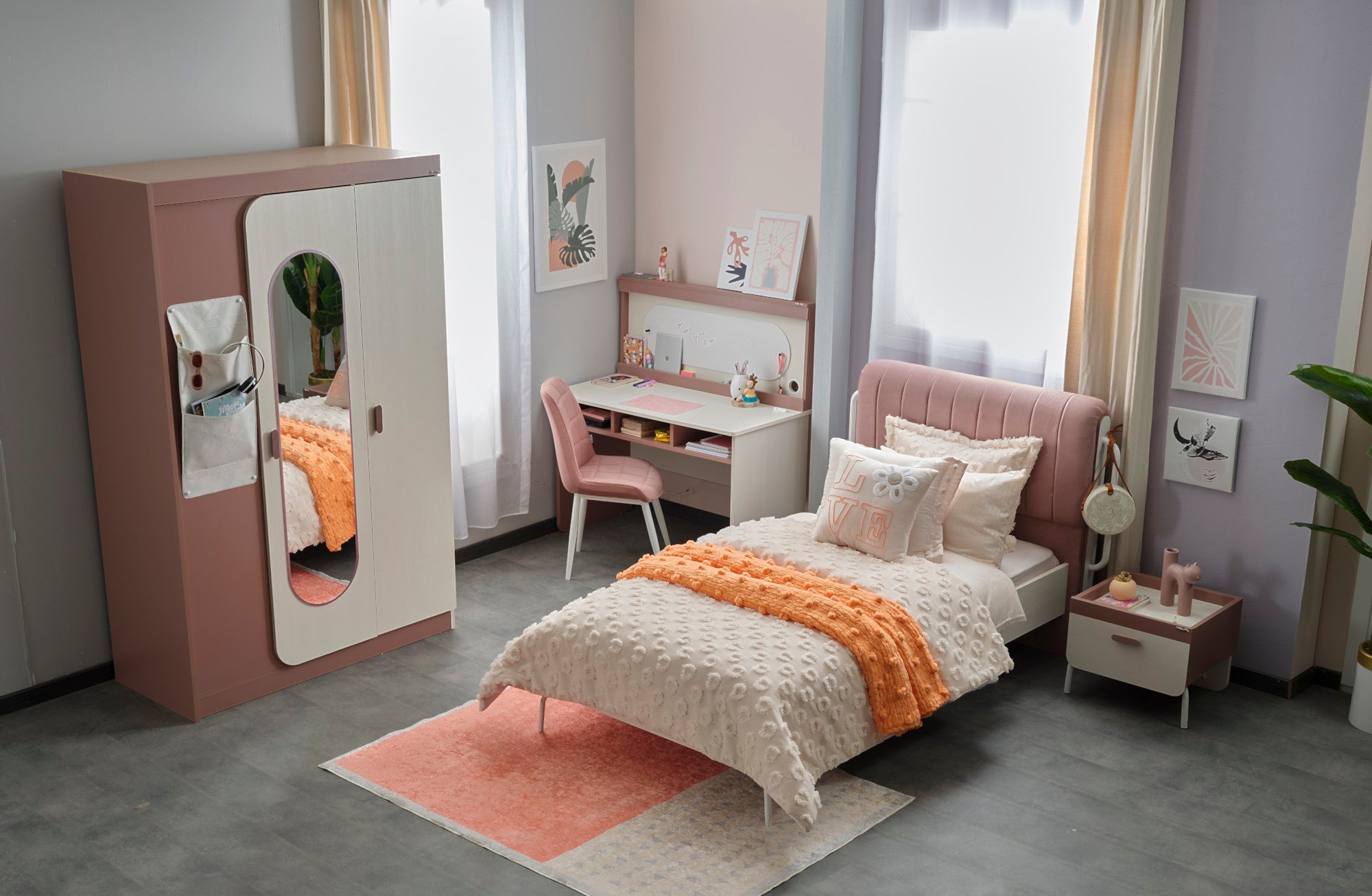 Linda Kids Room Set (Twin Bed & Study Desk & Nightstand)