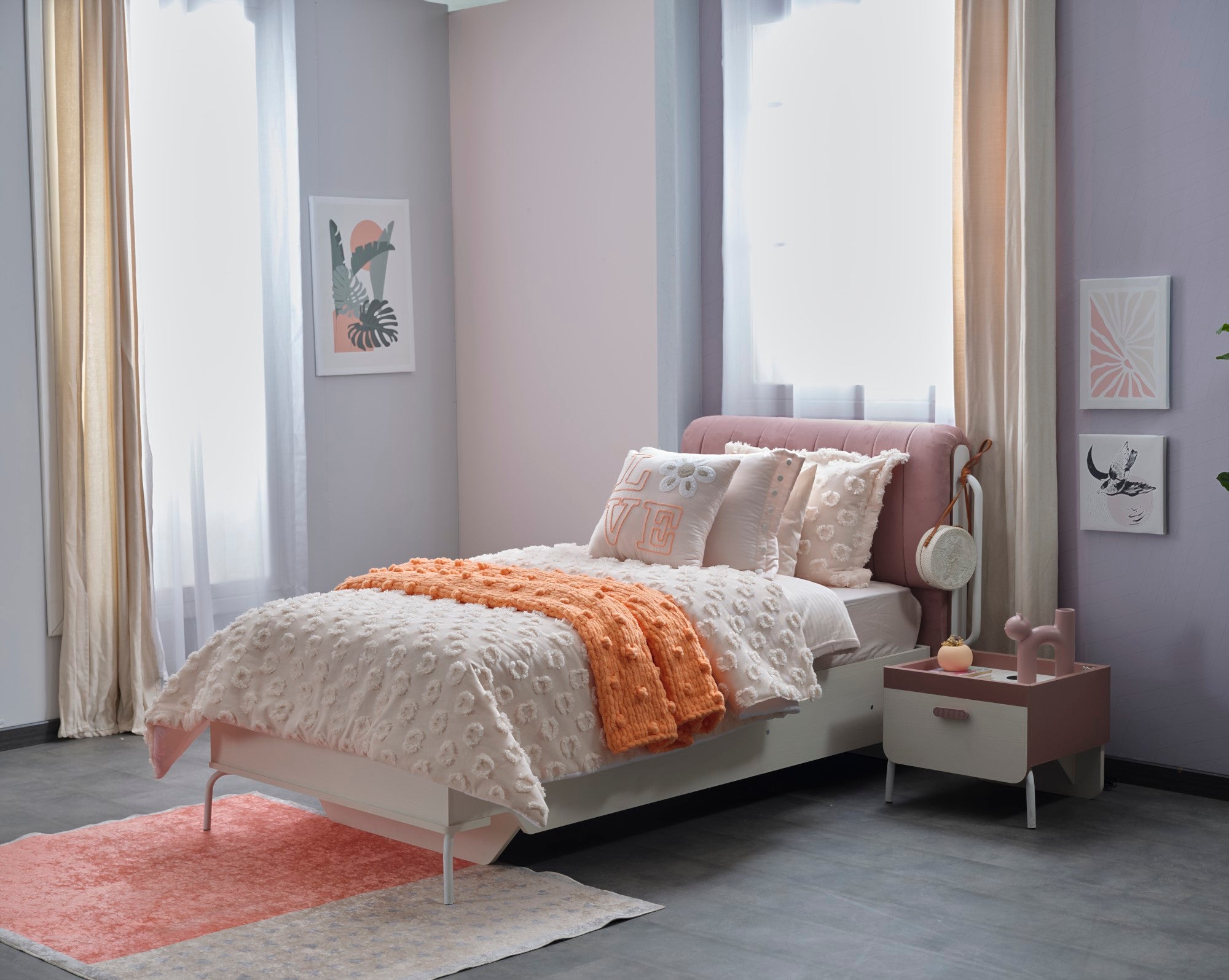 Linda Kids Room Set (Twin Bed & Study Desk & Nightstand)