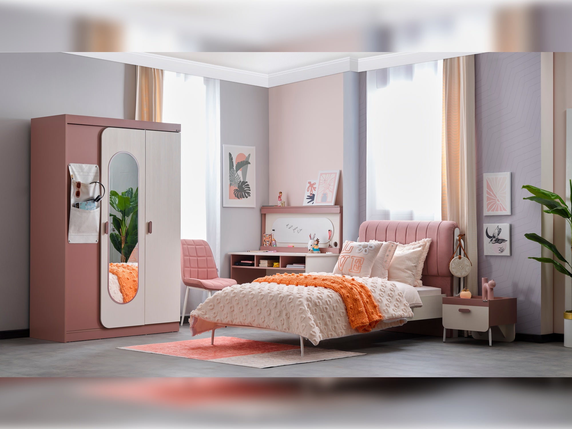 Linda Kids Room Set (Twin Bed & Study Desk & Nightstand)
