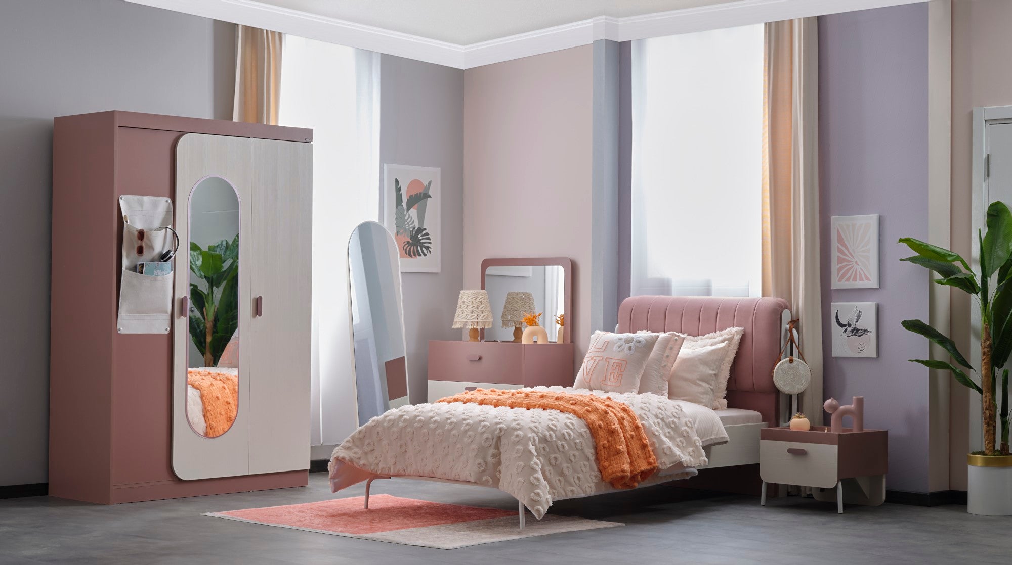 Linda Kids Room Set (Twin Bed & Study Desk & Nightstand)