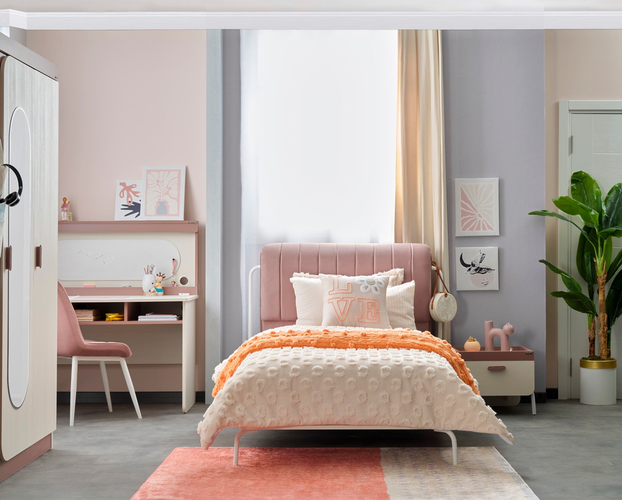 Linda Kids Room Set (Twin Bed & Study Desk & Nightstand)