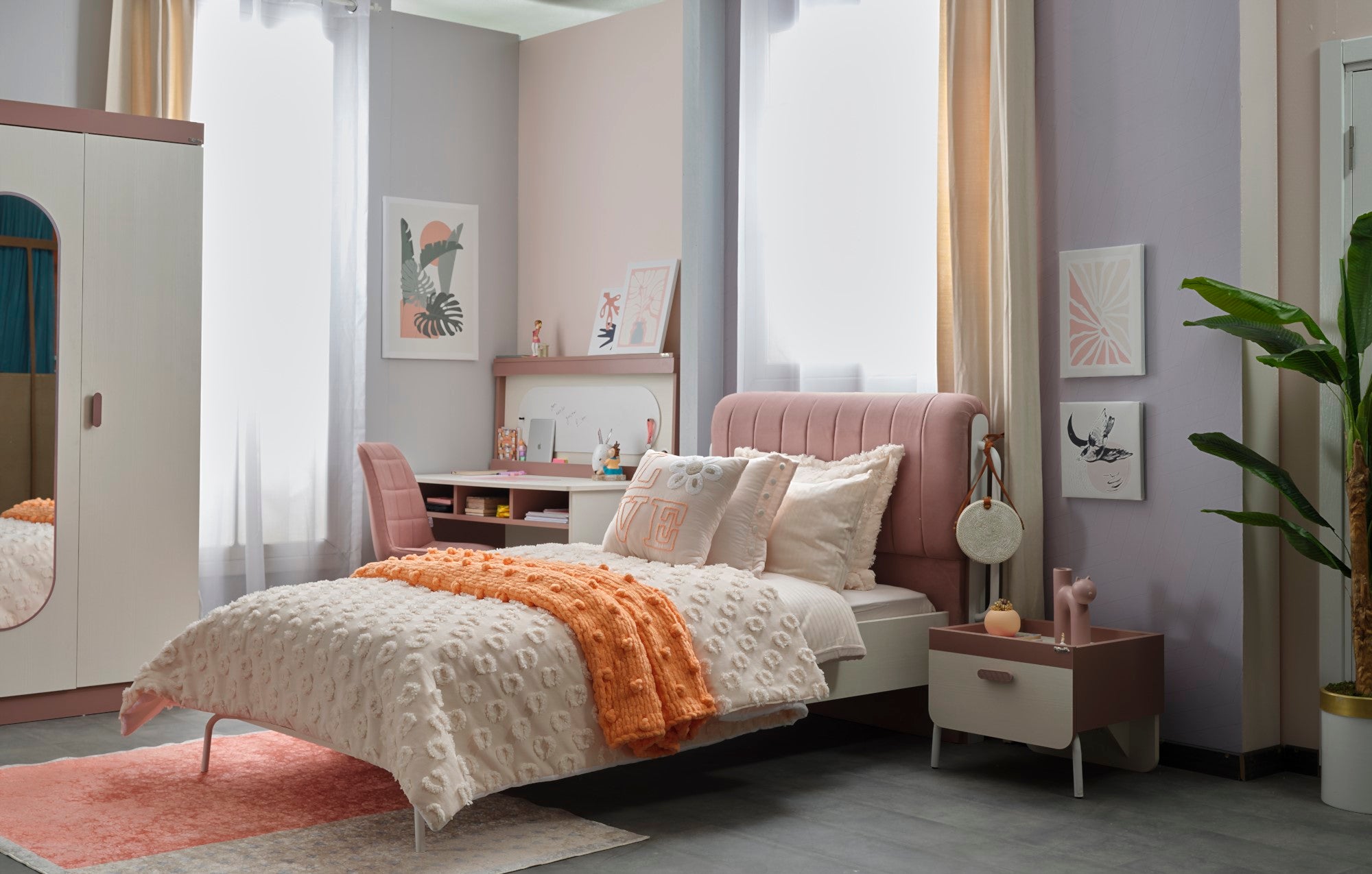 Linda Kids Room Set (Twin Bed & Study Desk & Nightstand)