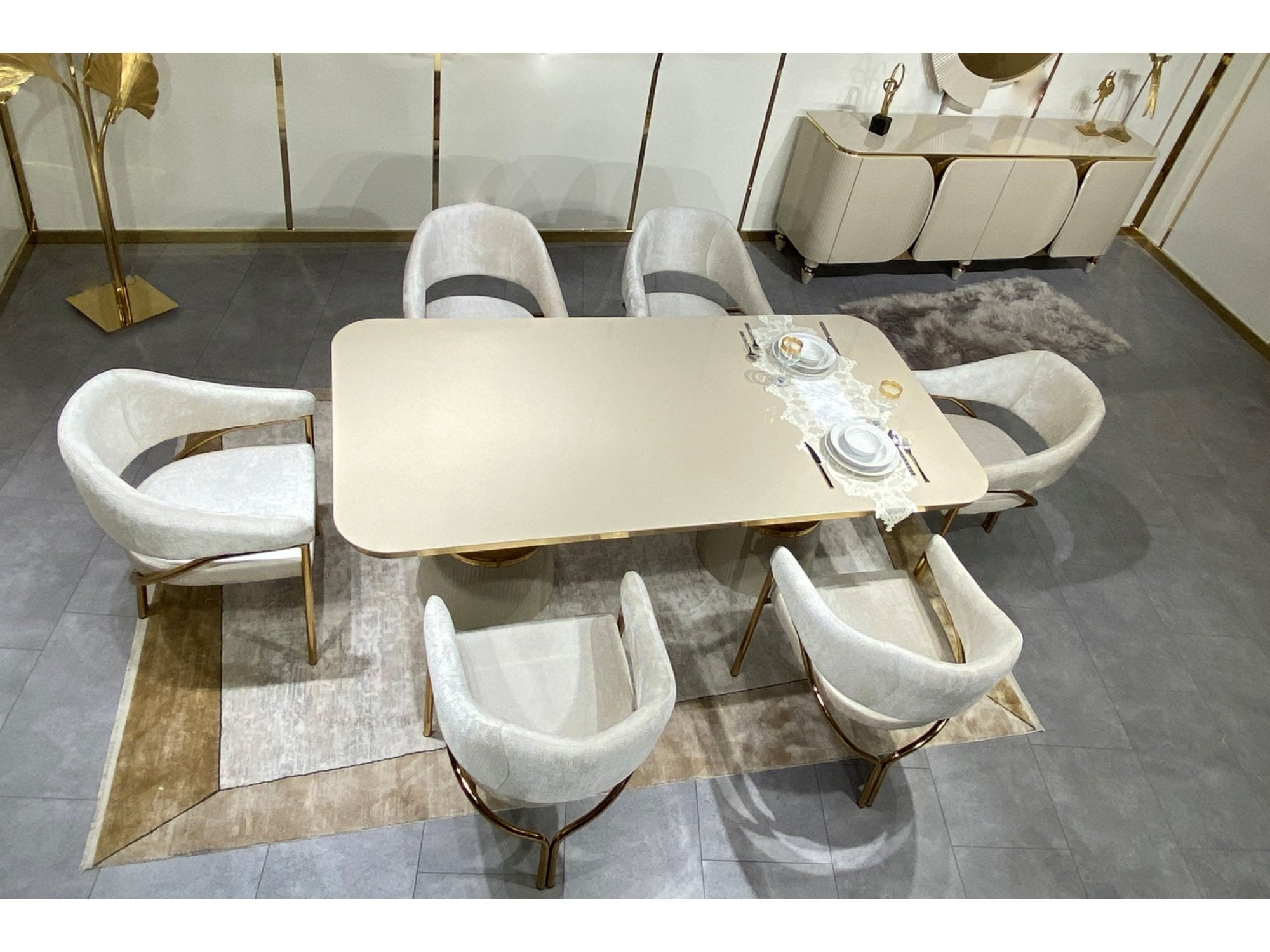 Lizbon Diningroom Set (Consol With Mirror & Dining Table & 6 Dining Chair)