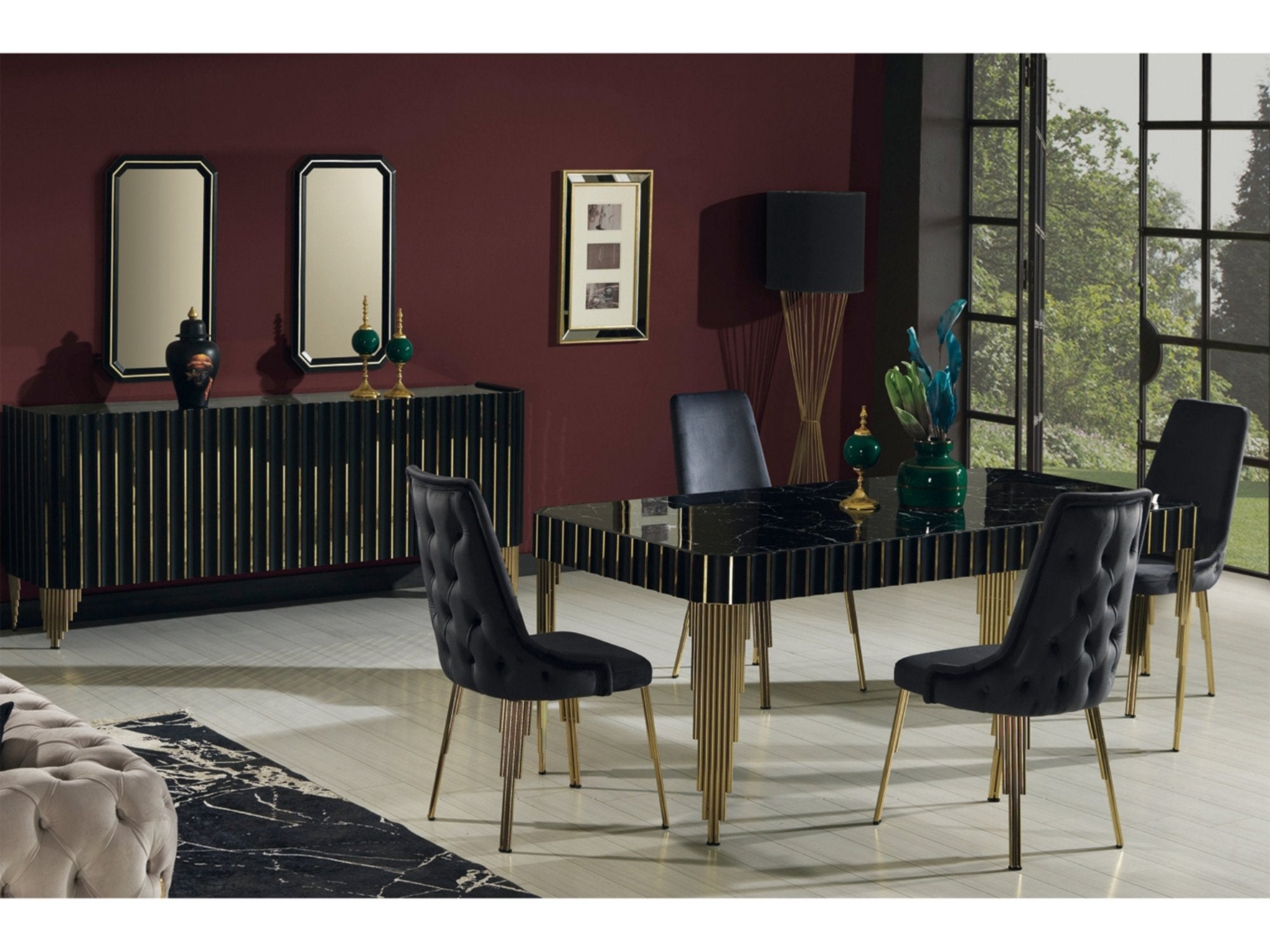 Lotus Diningroom Set (Table & 6 Chair & Console With Mirror)