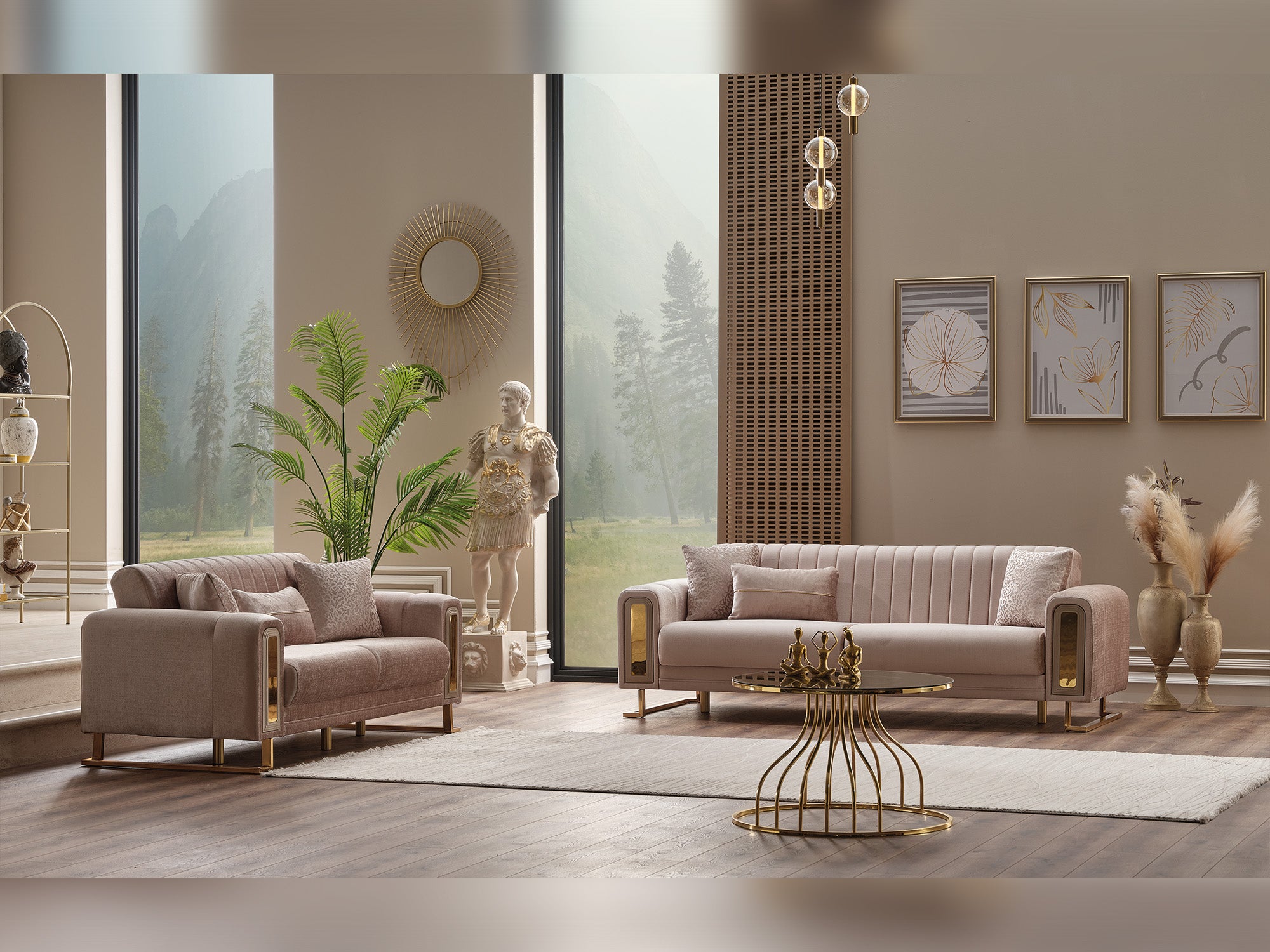 Lotus 3-pieces (Sofa & Loveseat & Chair) Livingroom Set Cream
