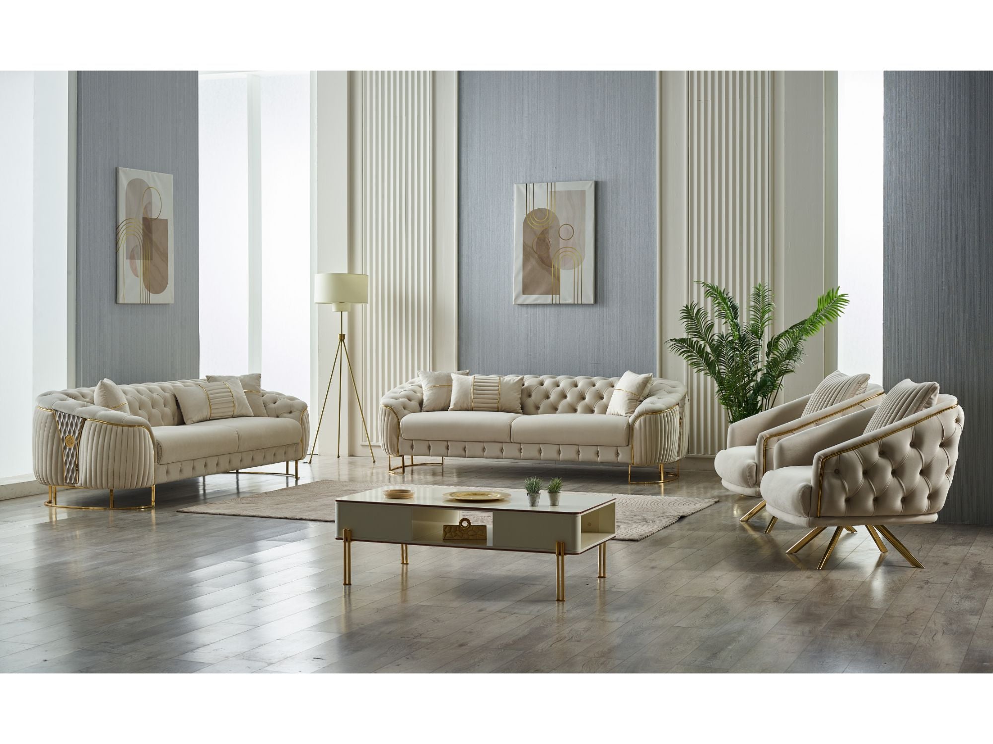 Lucas Stationary Livingroom (2 Sofa & 2 Chair) Cream