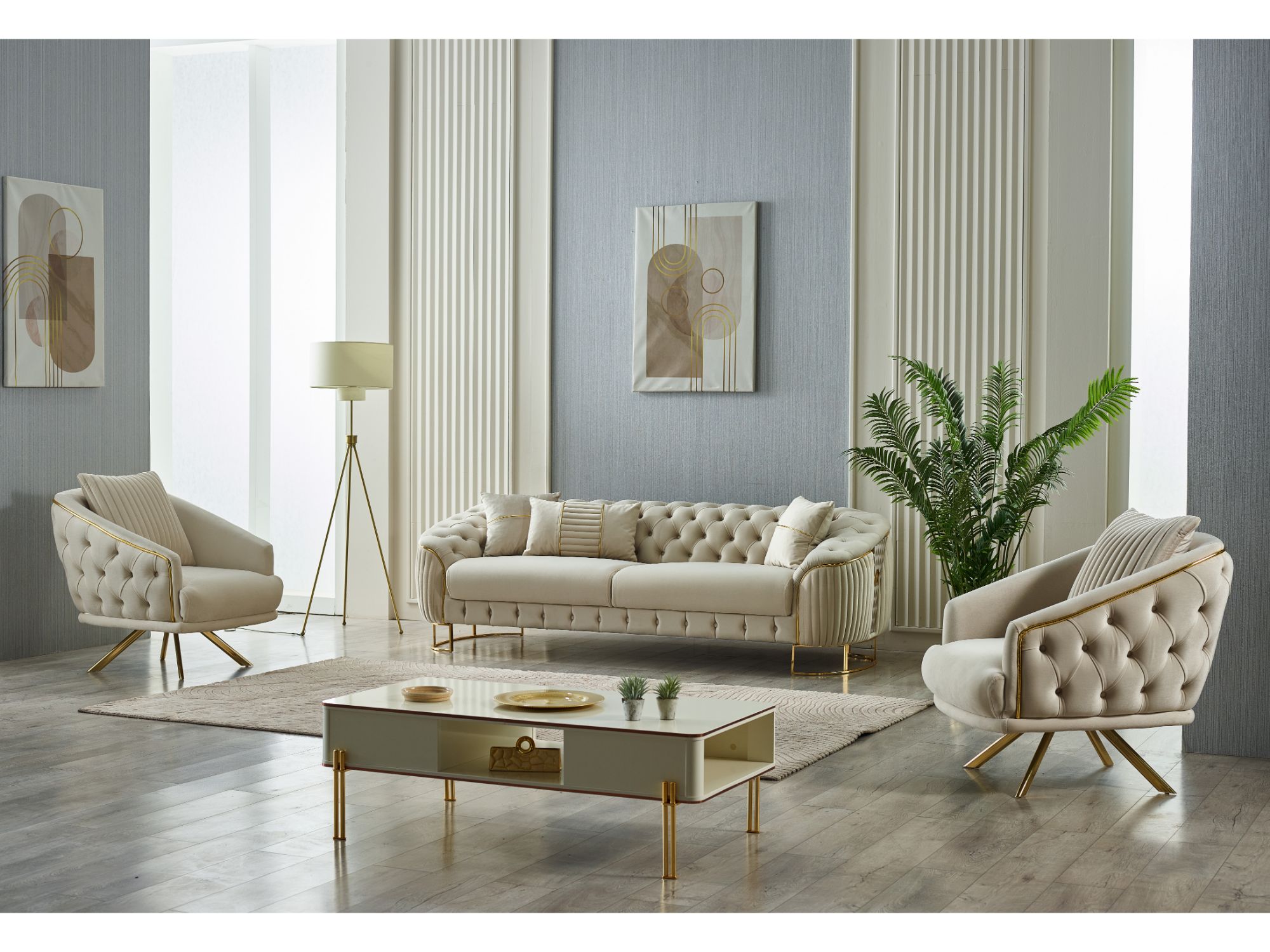 Lucas Stationary Livingroom (2 Sofa & 2 Chair) Cream