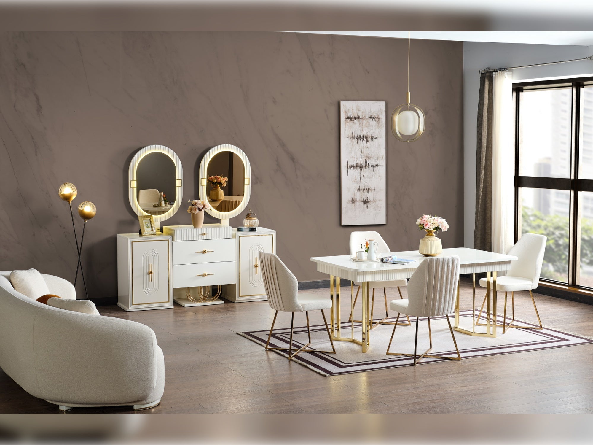 Marsel Diningroom (Consol With Mirror & Dining Table & 6 Dining Chair)
