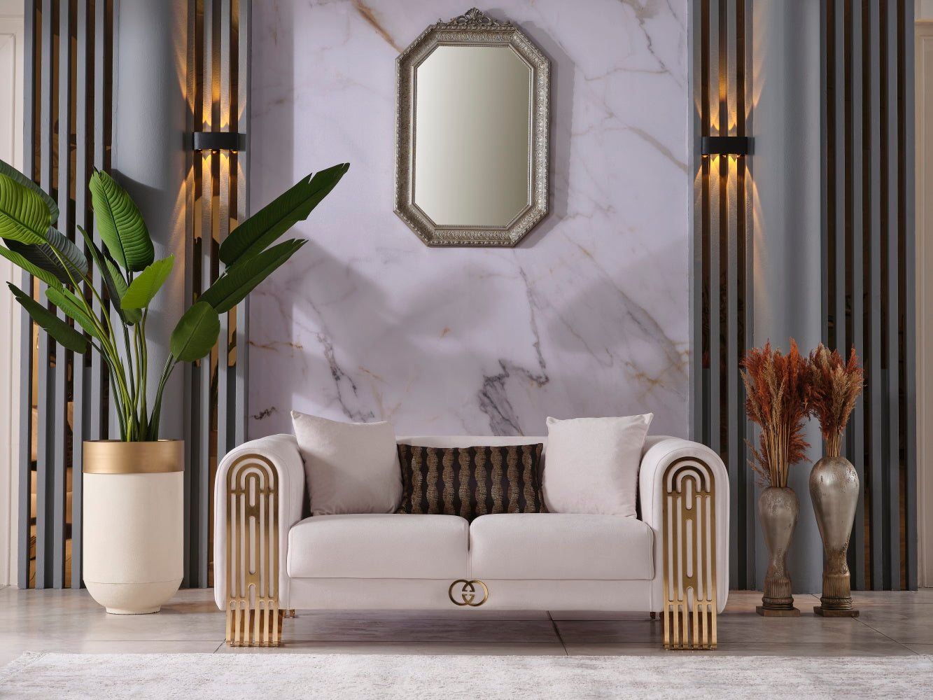 Monaco Stationary Livingroom Set (2 Sofa & 2 Chair) Cream