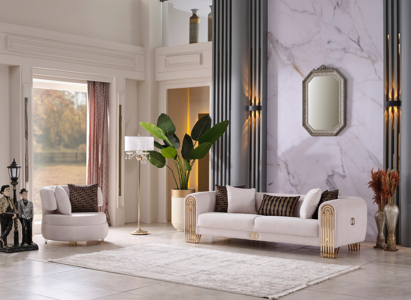 Monaco Stationary Livingroom Set (2 Sofa & 2 Chair) Cream