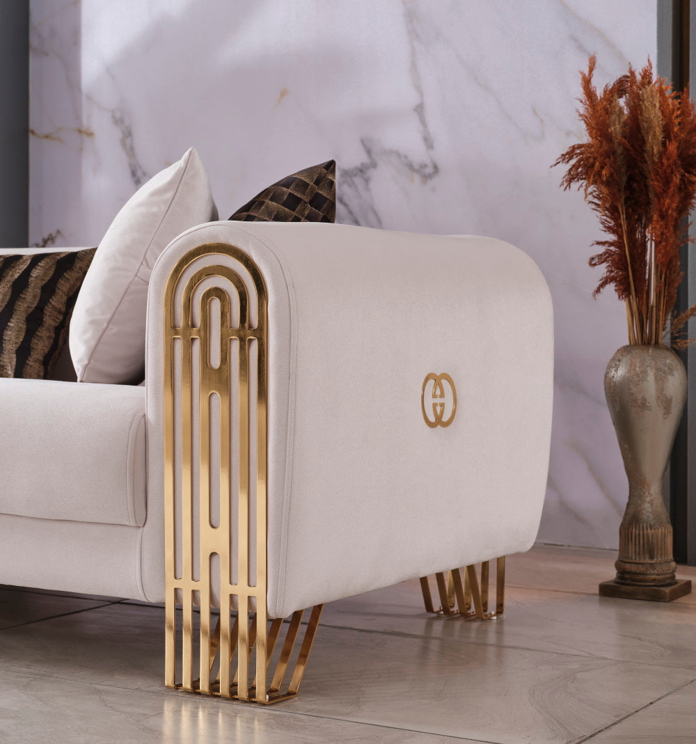 Monaco Stationary Livingroom Set (2 Sofa & 2 Chair) Cream