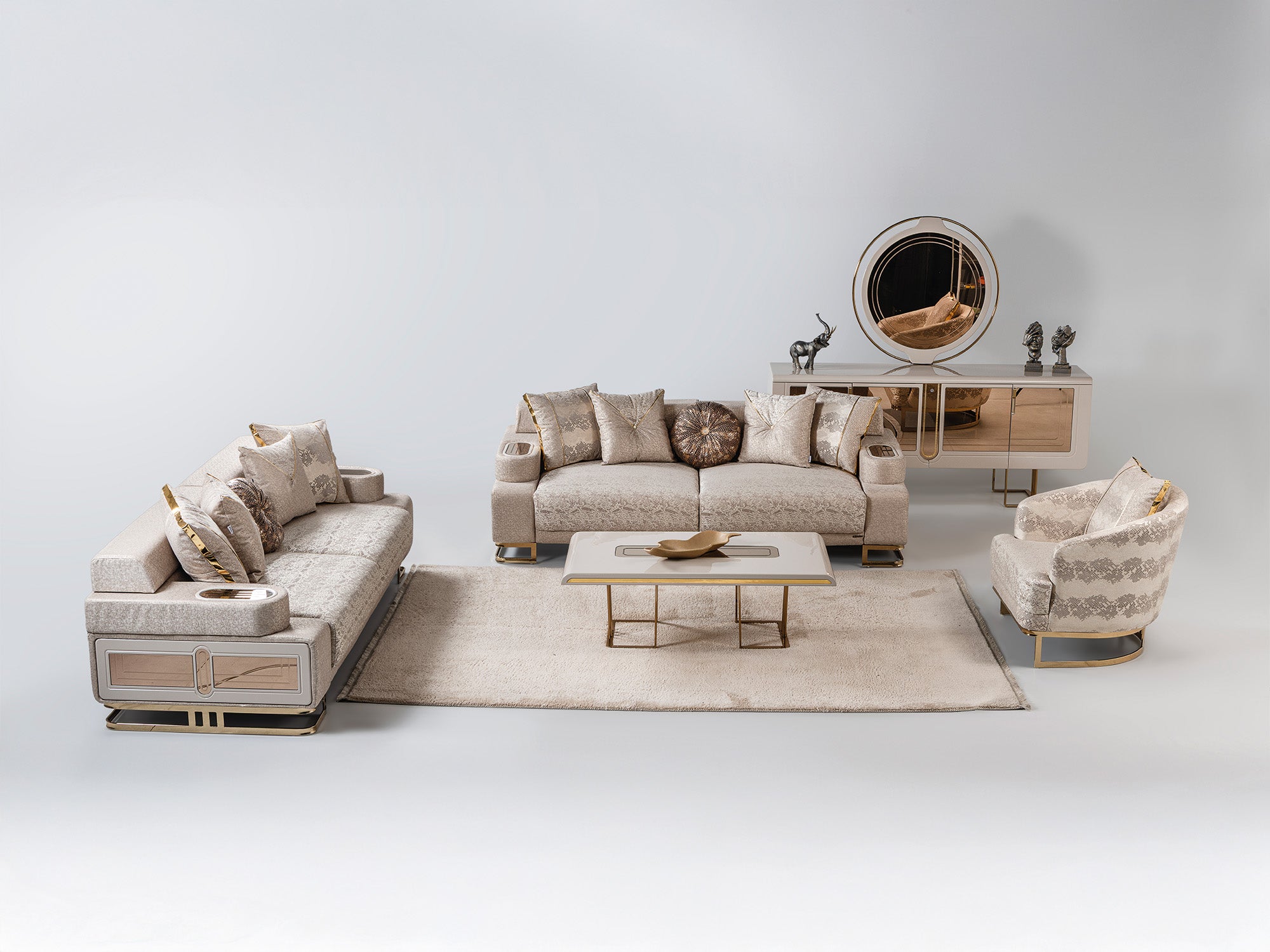 Monza 3-pieces (Sofa & Loveseat & Chair) Livingroom Set Cream