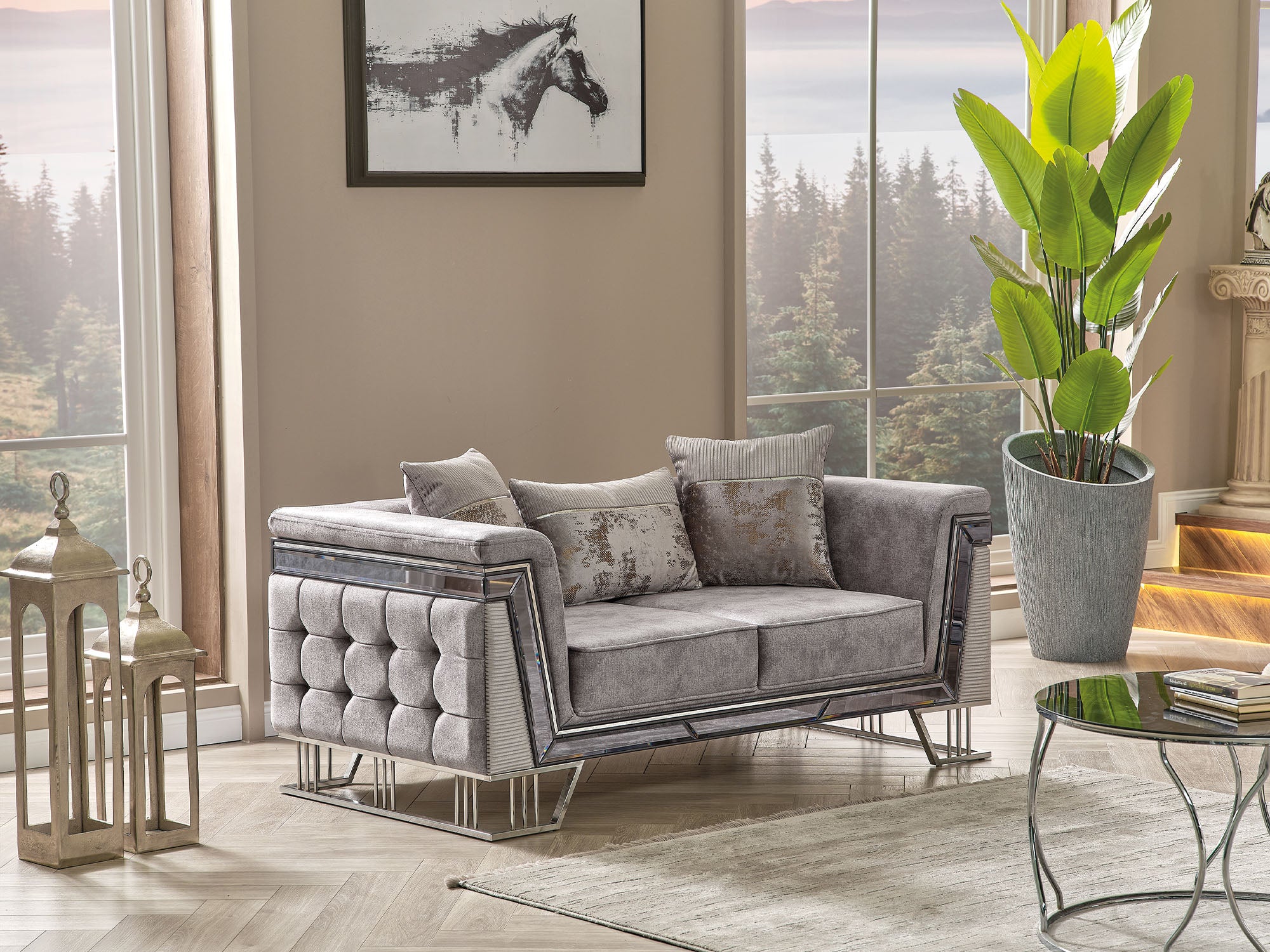 Munich Stationary Loveseat Grey