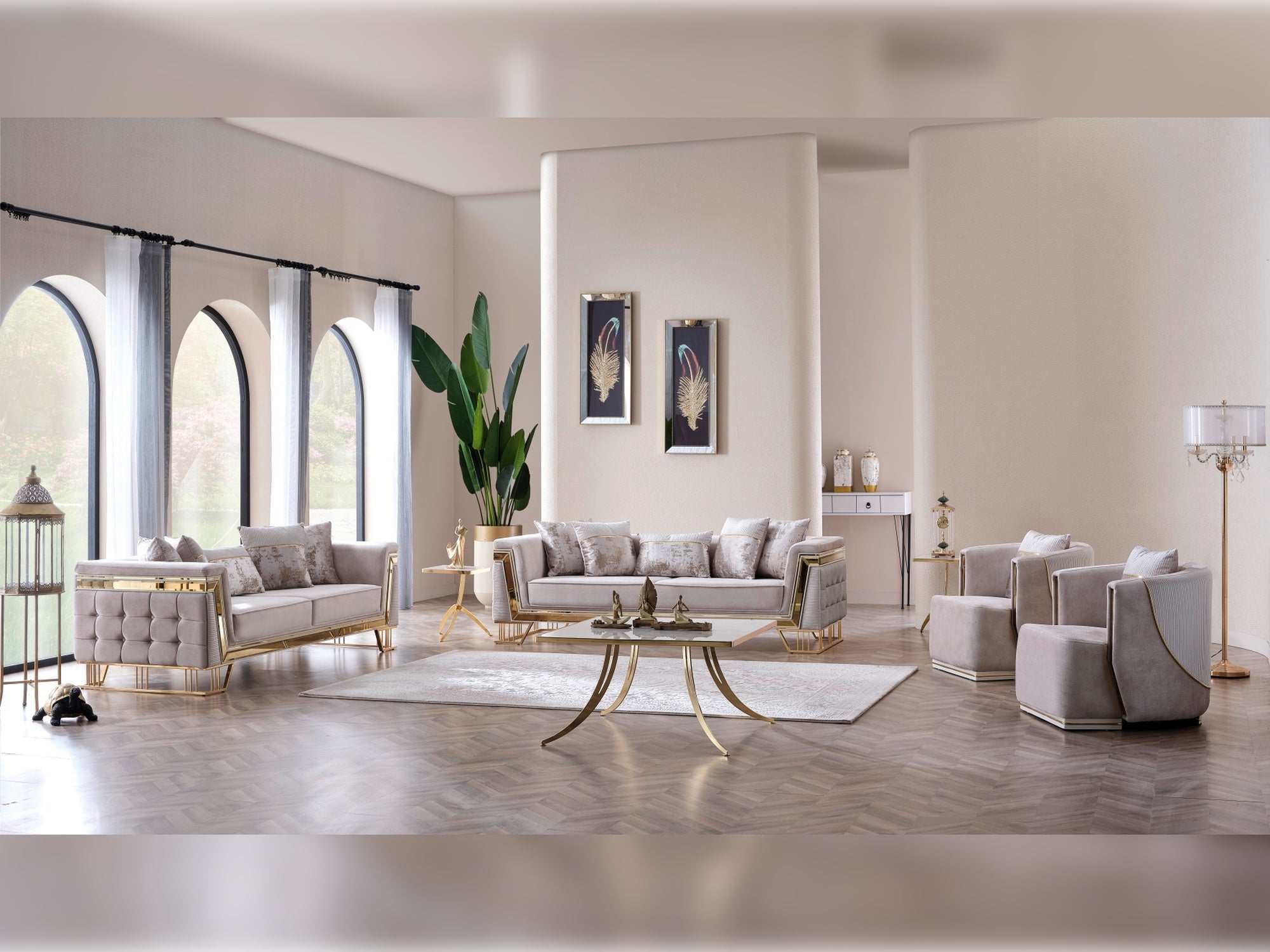 Munich Stationary Livingroom Set (2 Sofa & 2 Chair) Cream