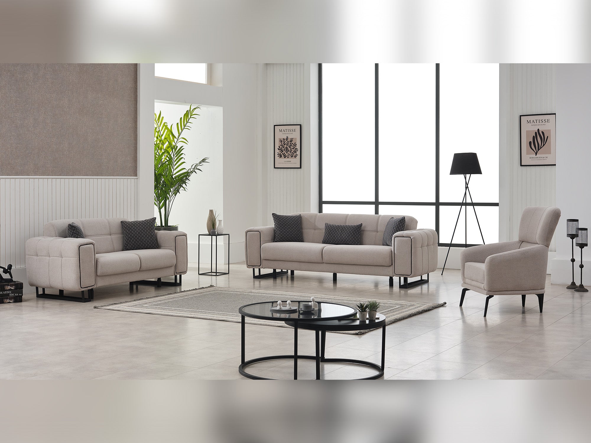 Nero Convertible Livingroom (2 Sofa & 2 Chair) Light Grey