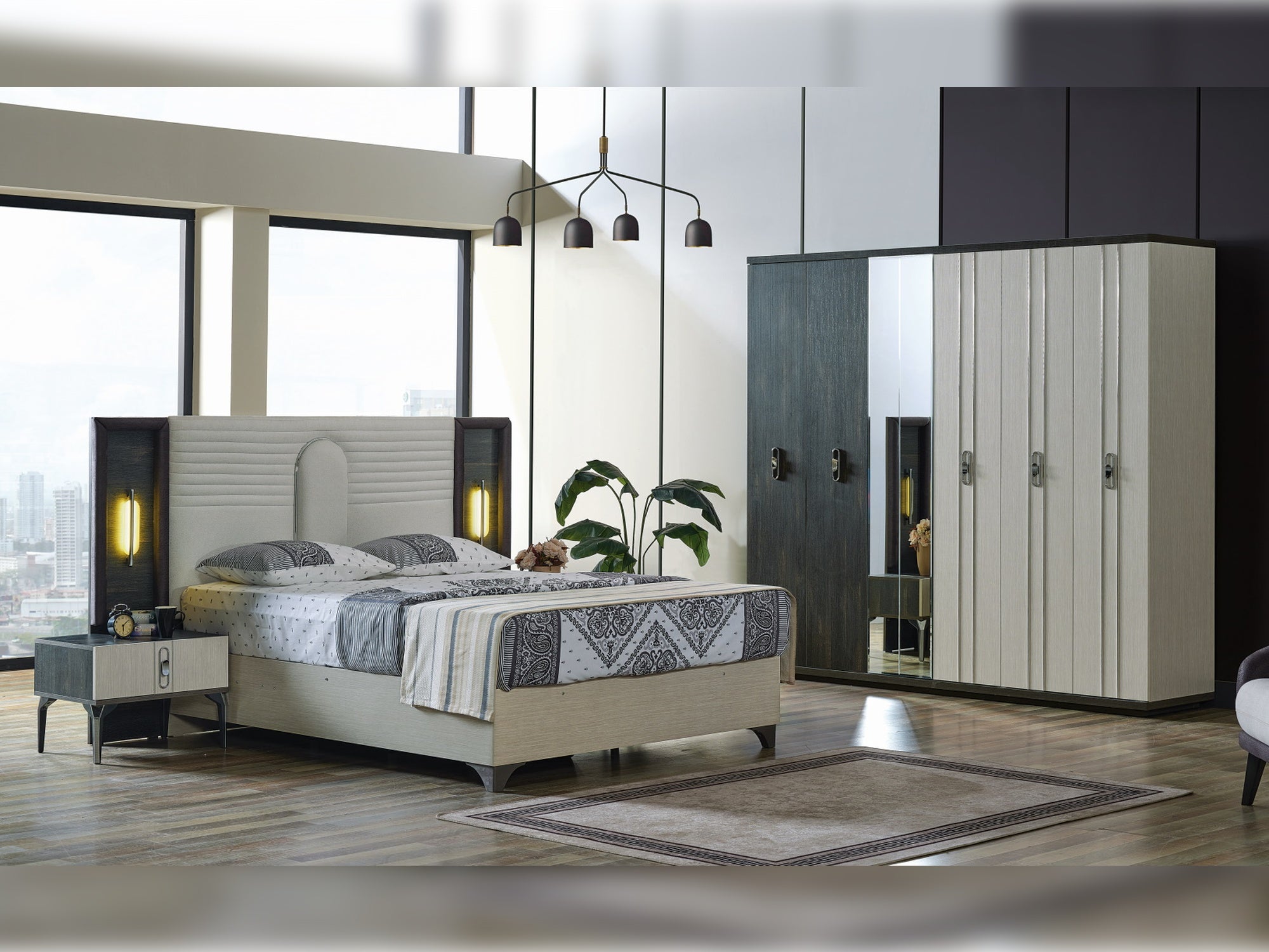 Nero Bedroom (Queen Storage Bed With Headboard & Dresser With Mirror & 2 Nightstand )
