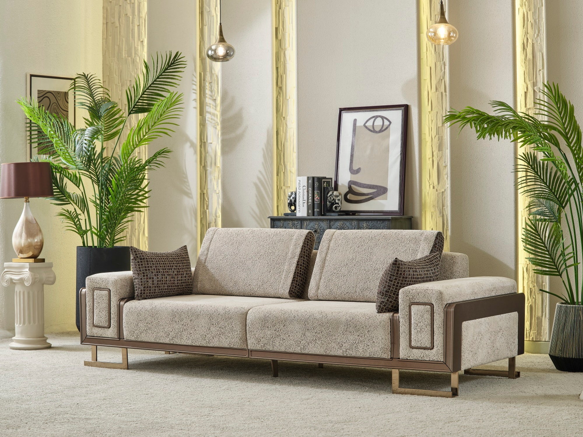 Nirvana Stationary Livingroom (2 4 Seat Sofa & 2 Chair) Beige
