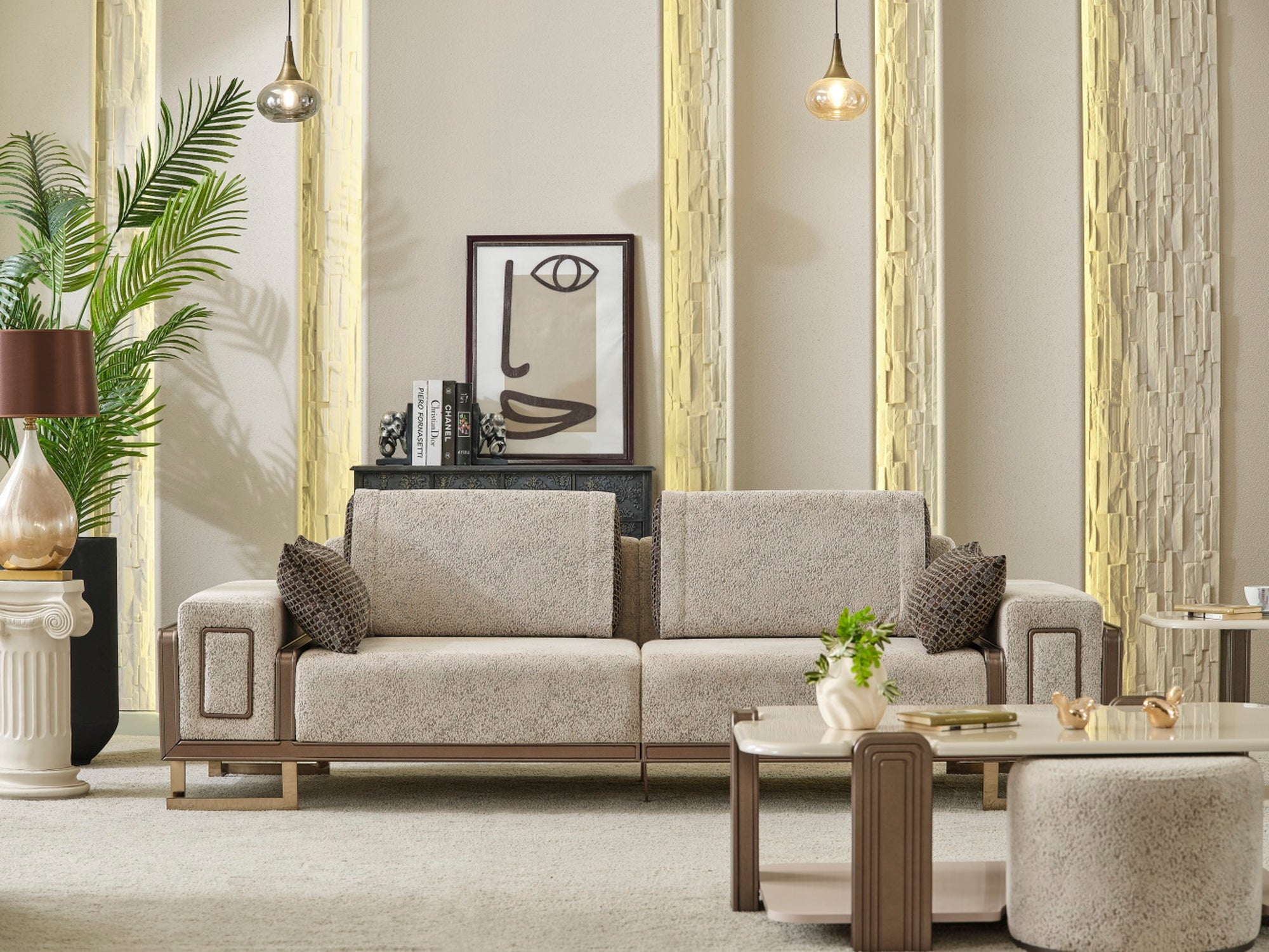 Nirvana Stationary Livingroom (2 4 Seat Sofa & 2 Chair) Beige