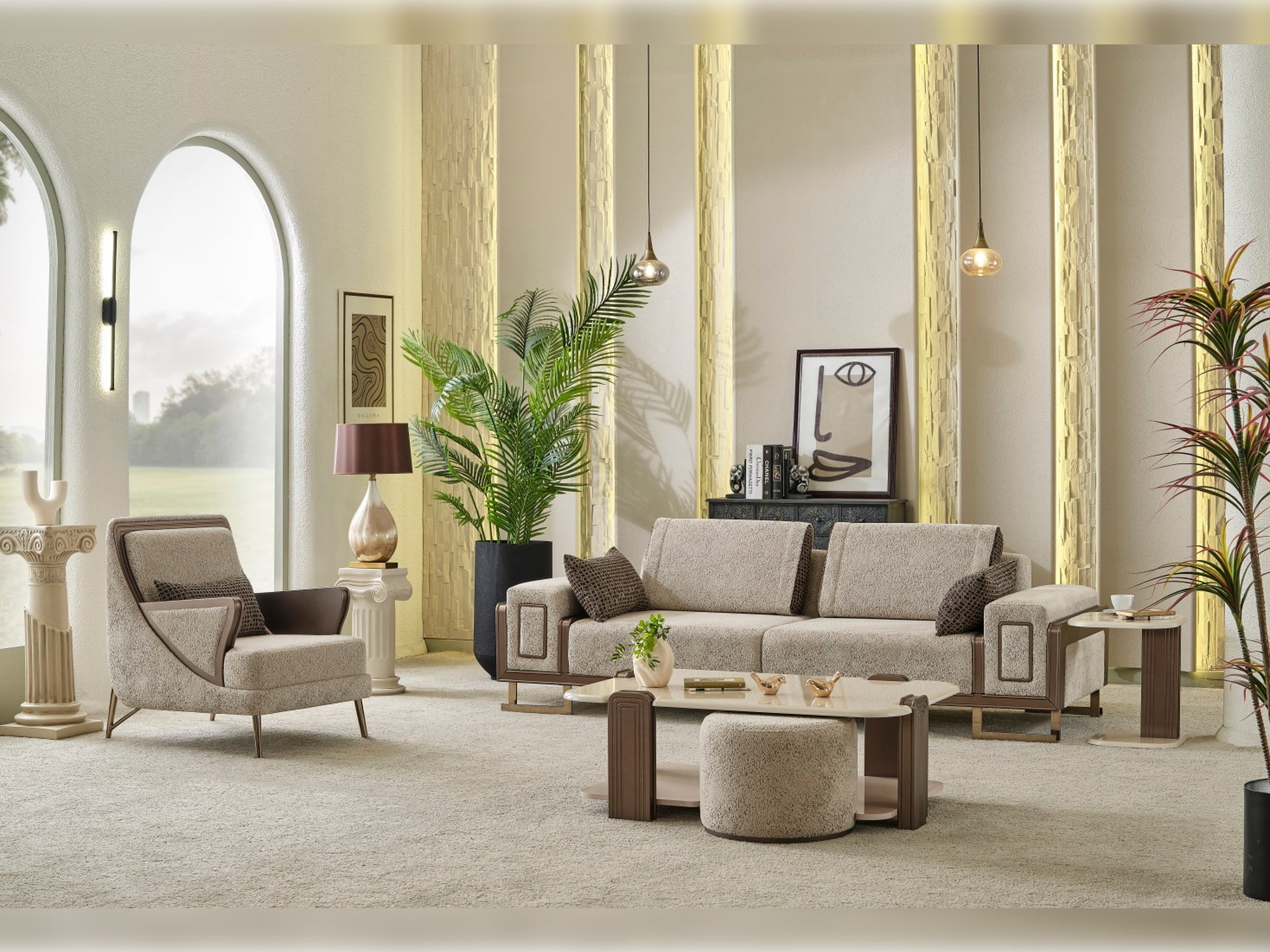 Nirvana Stationary Livingroom (2 4 Seat Sofa & 2 Chair) Beige