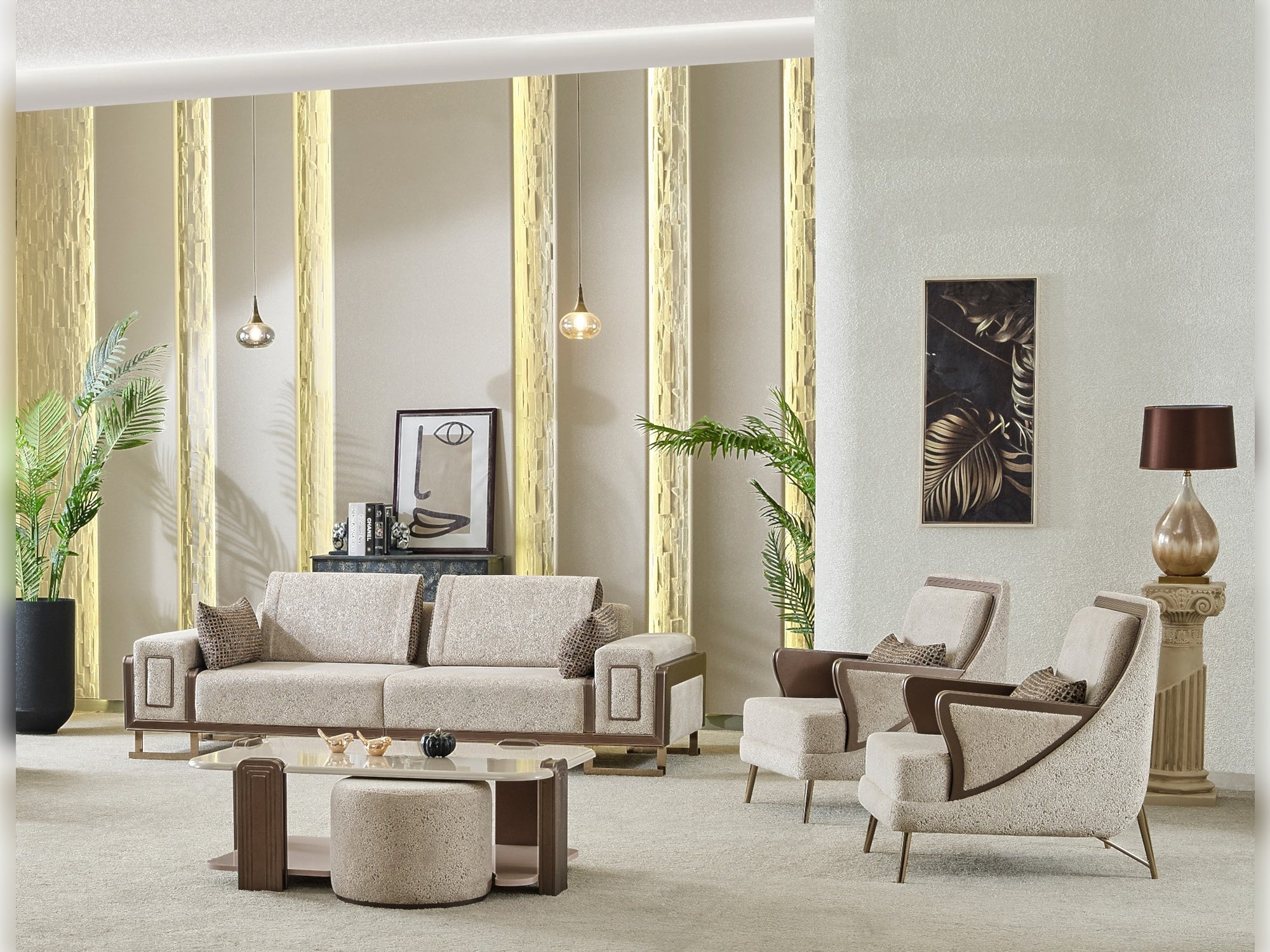 Nirvana Stationary Livingroom (2 4 Seat Sofa & 2 Chair) Beige
