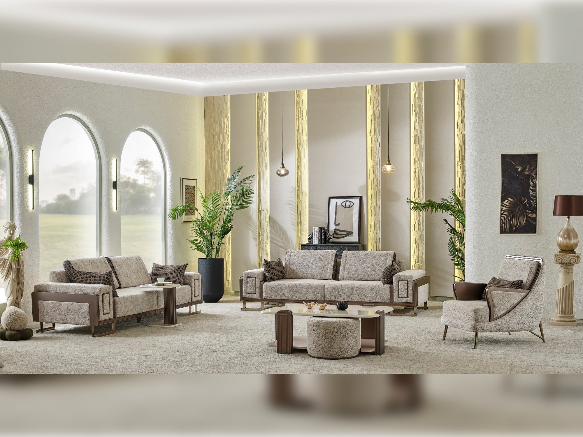 Nirvana Stationary Livingroom (2 4 Seat Sofa & 2 Chair) Beige