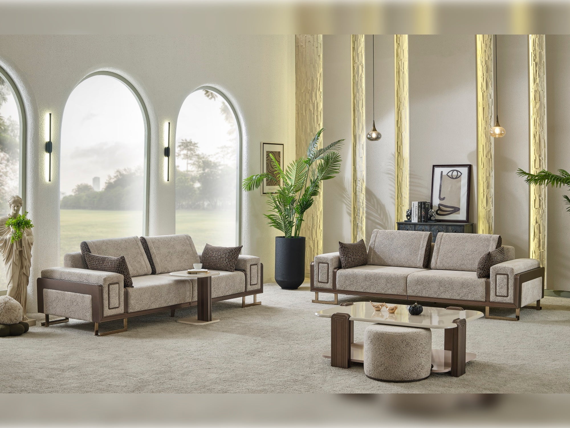 Nirvana Stationary Livingroom (2 4 Seat Sofa & 2 Chair) Beige