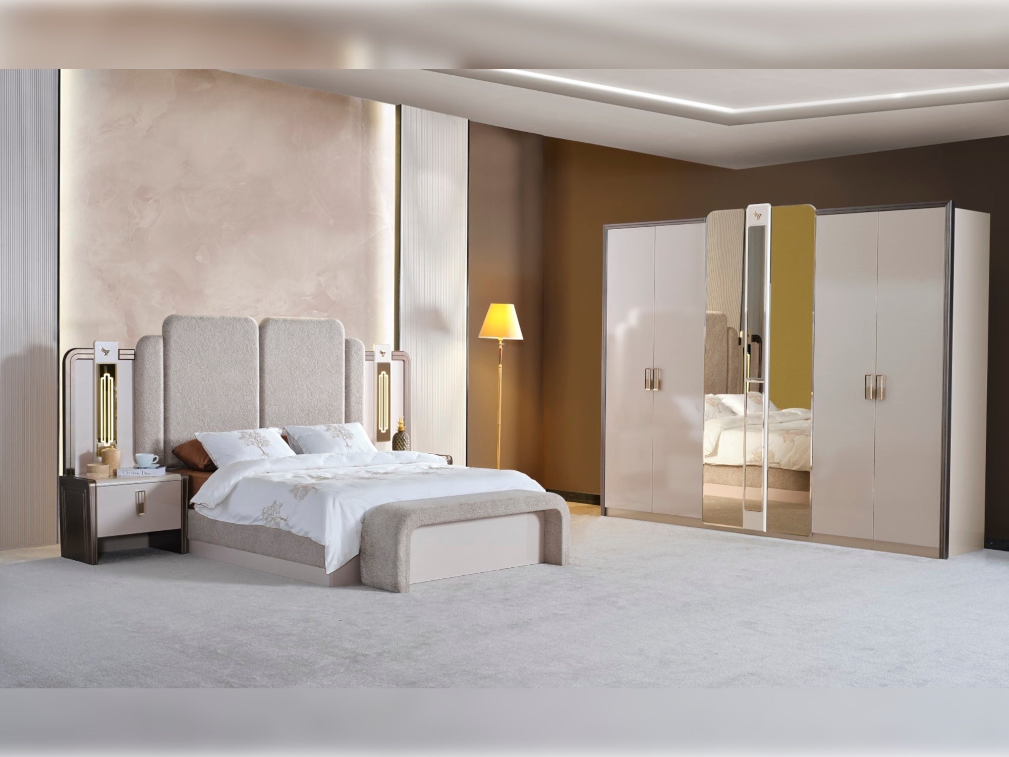 Nirvana Bedroom (Queen Bed & Dresser With Mirror & 2 Nightstand With Back )