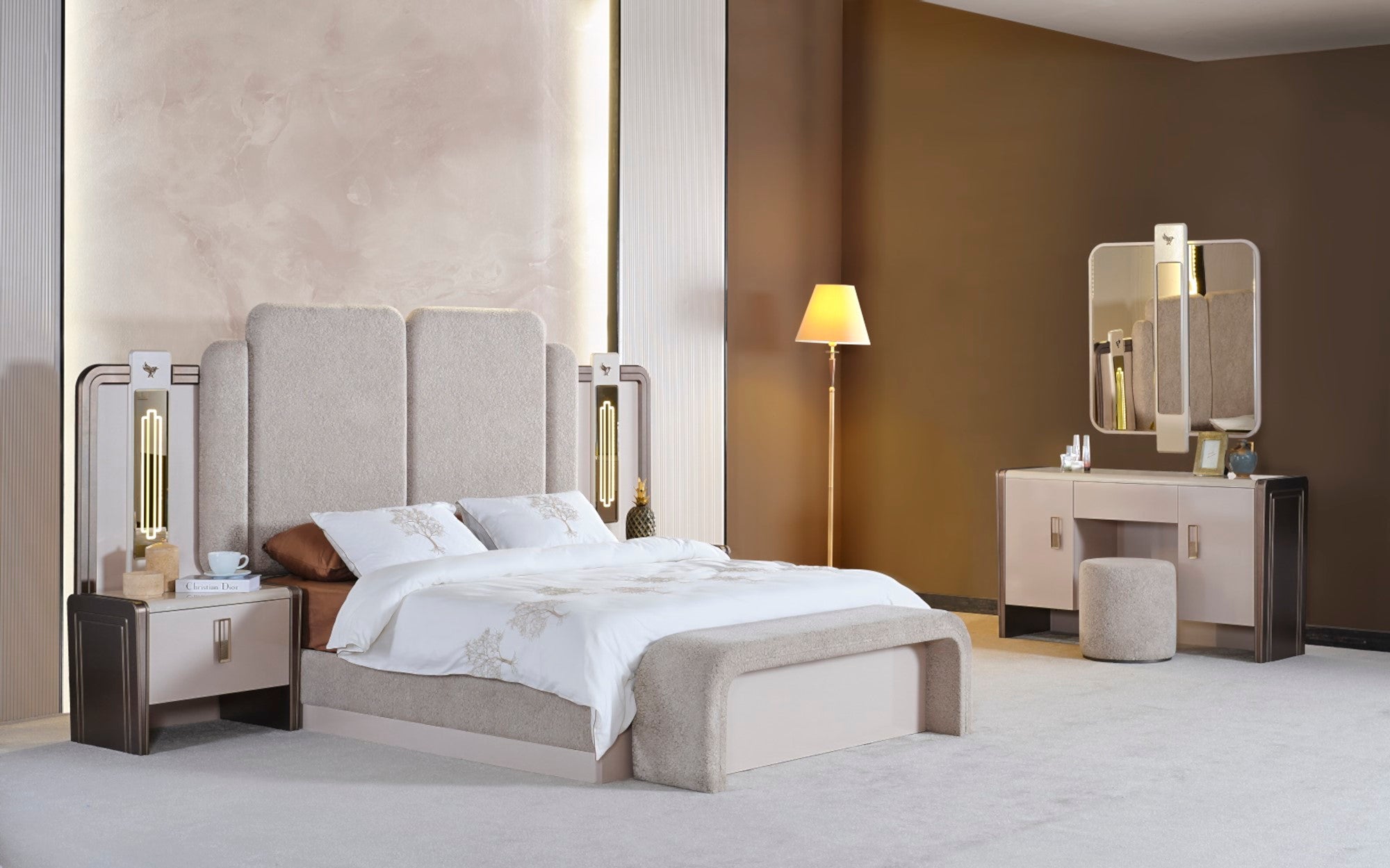 Nirvana Bedroom (Queen Bed & Dresser With Mirror & 2 Nightstand With Back )