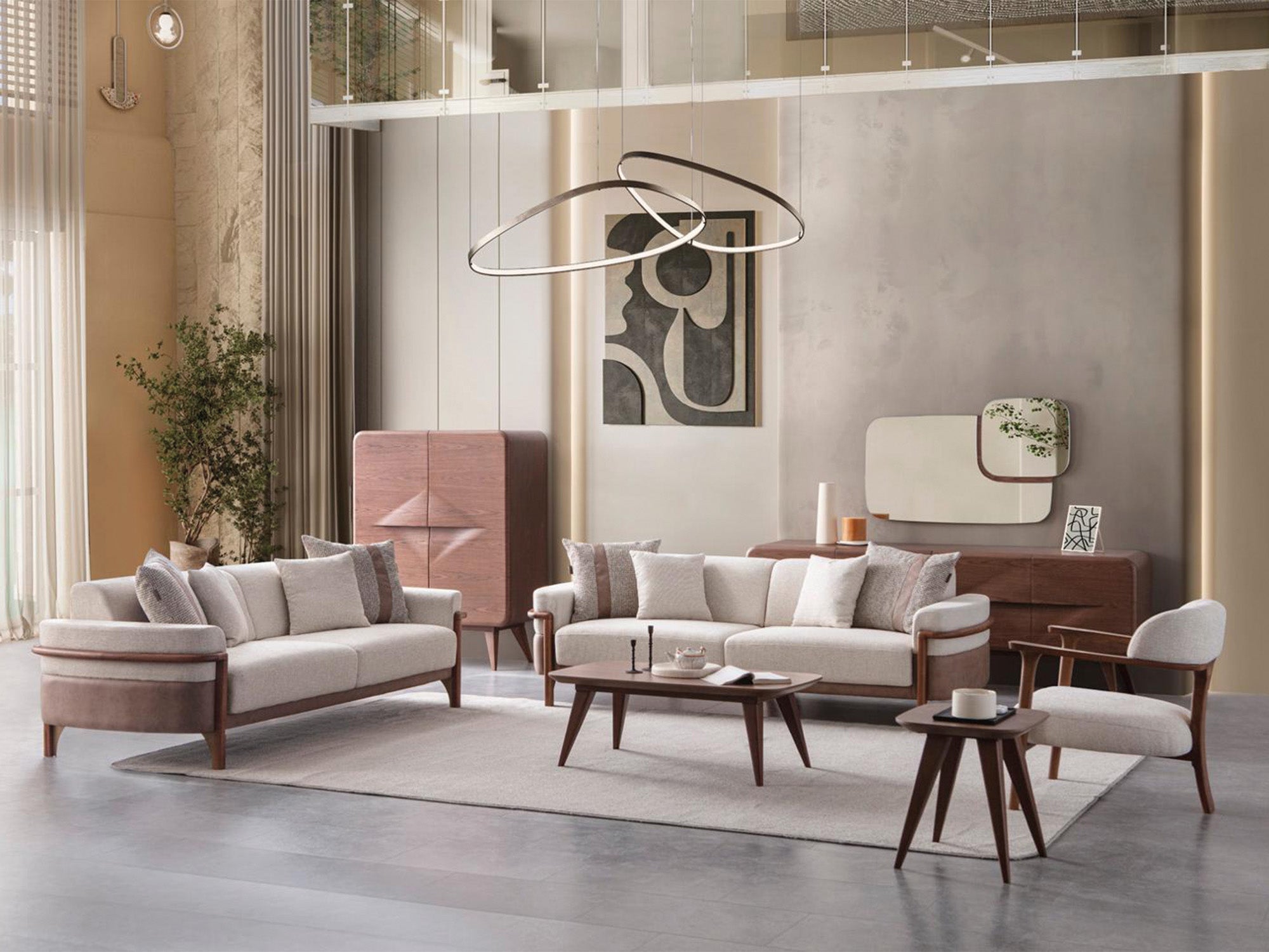 Odin 4-pieces (4 Seater Sofa & 3 Seater Sofa & 2 Chair) Livingroom Set Cream