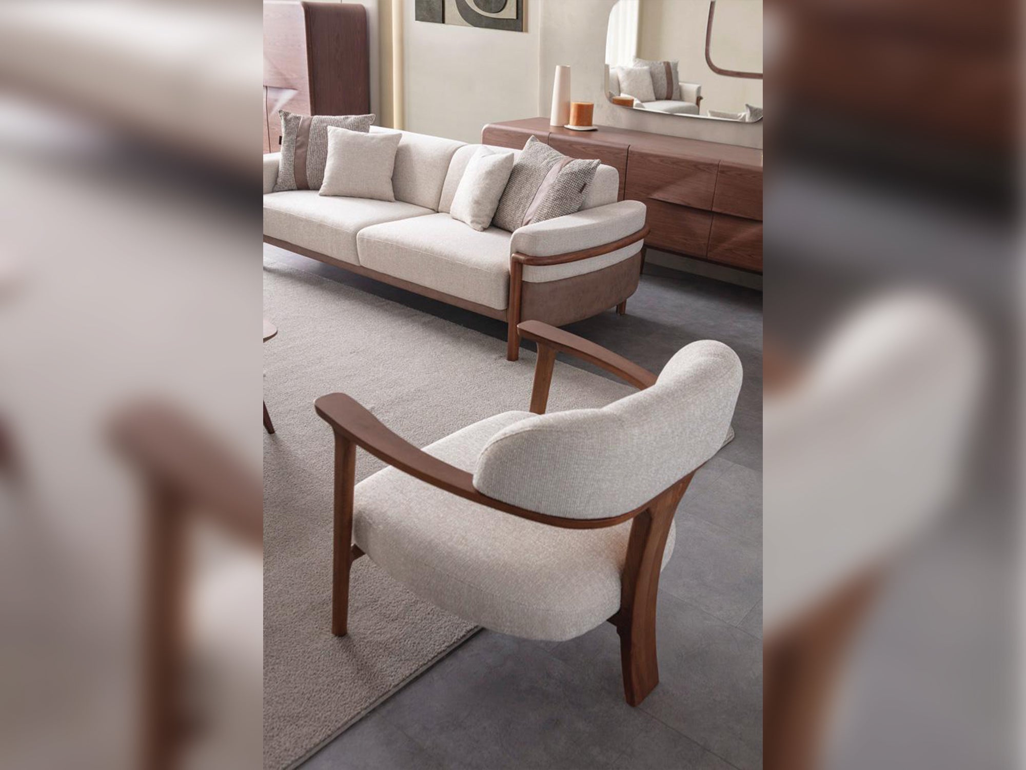 Odin 4-pieces (4 Seater Sofa & 3 Seater Sofa & 2 Chair) Livingroom Set Cream