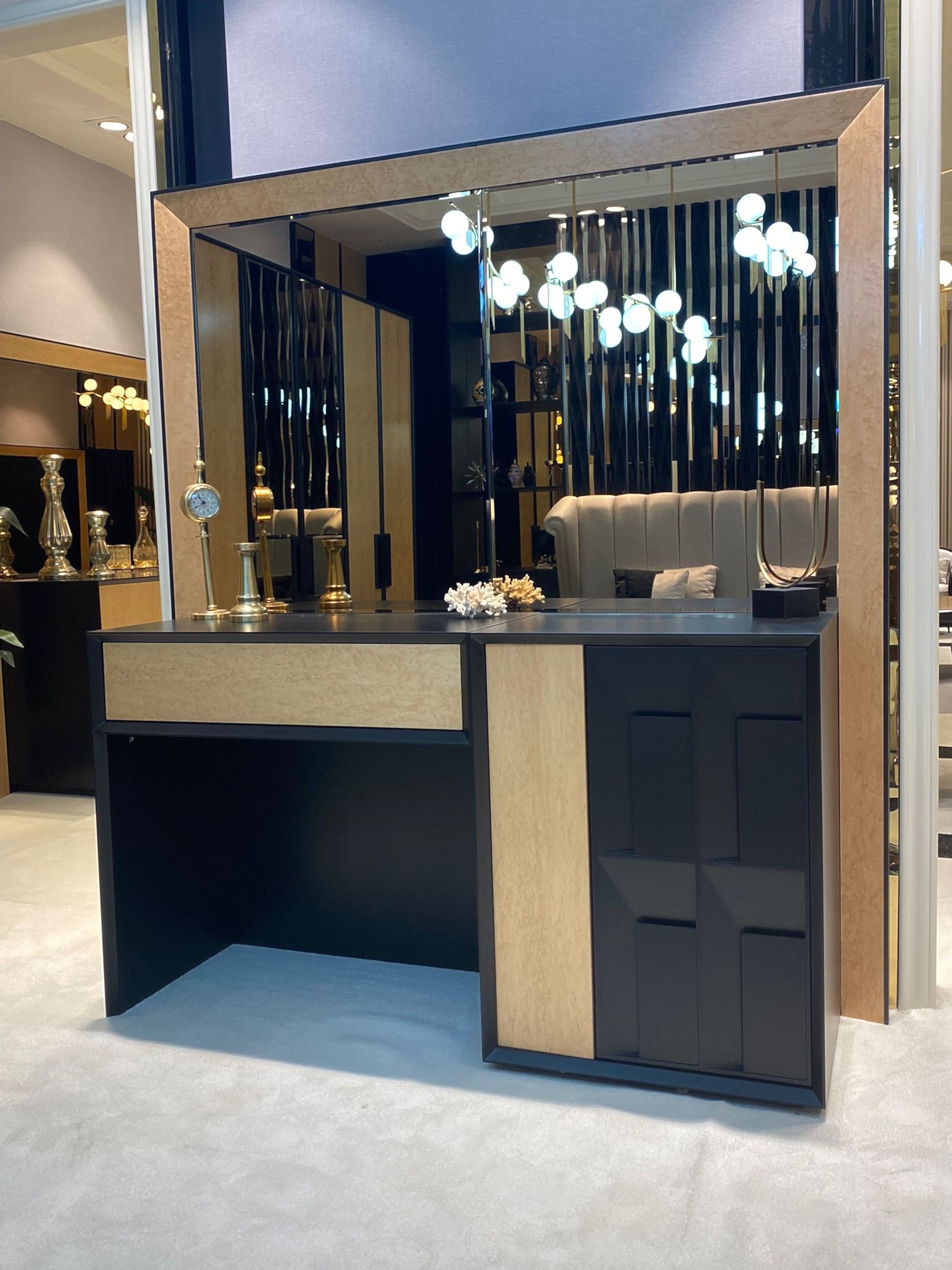 Lagos Bedroom (Queen Storage Bed With Headboard & Dresser With Mirror & Pouf & 2 Nightstand With Back Panel & Bench)