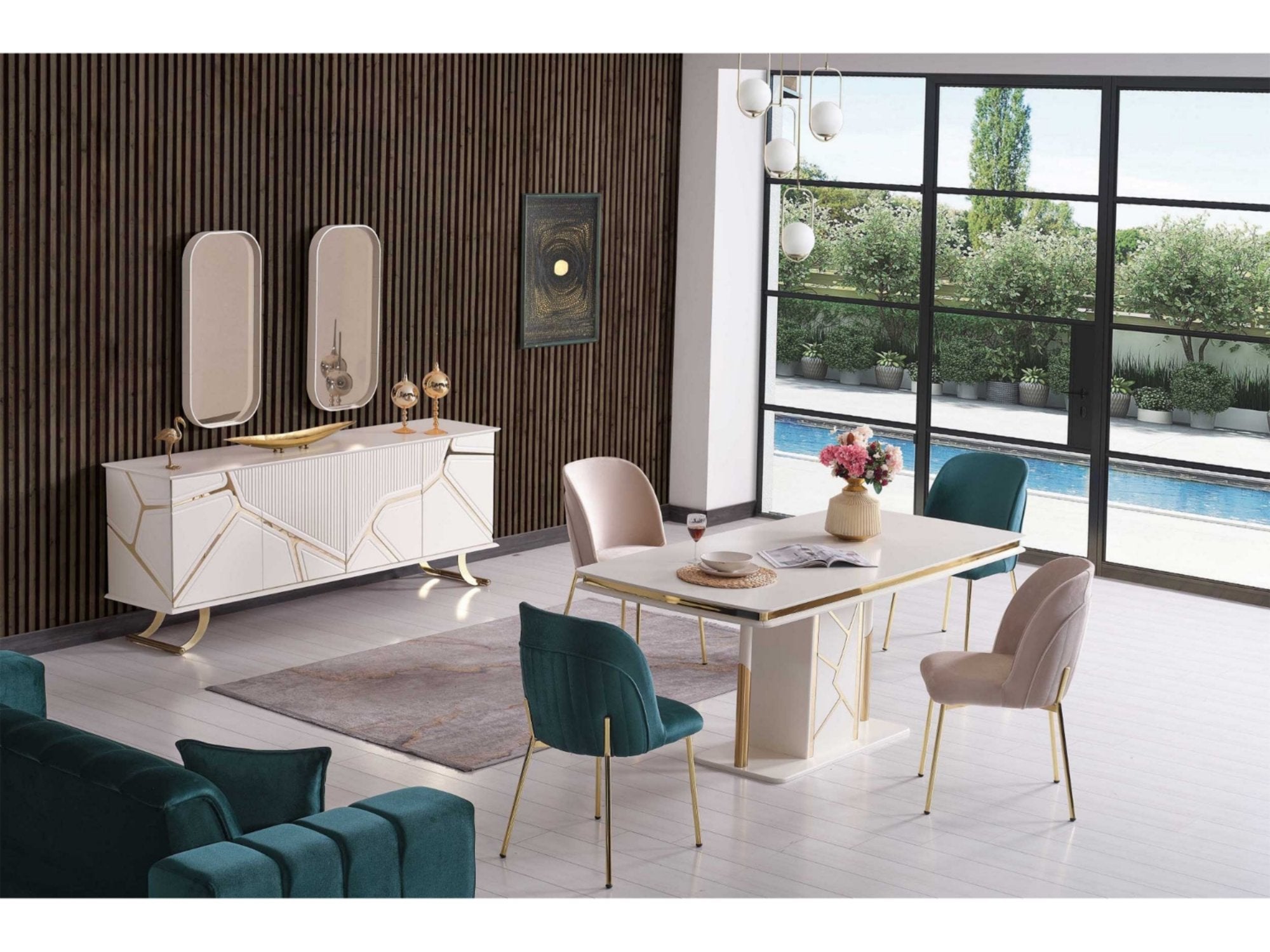 Pırlanta Diningroom Set (Table & 6 Chair & Console With Mirror)