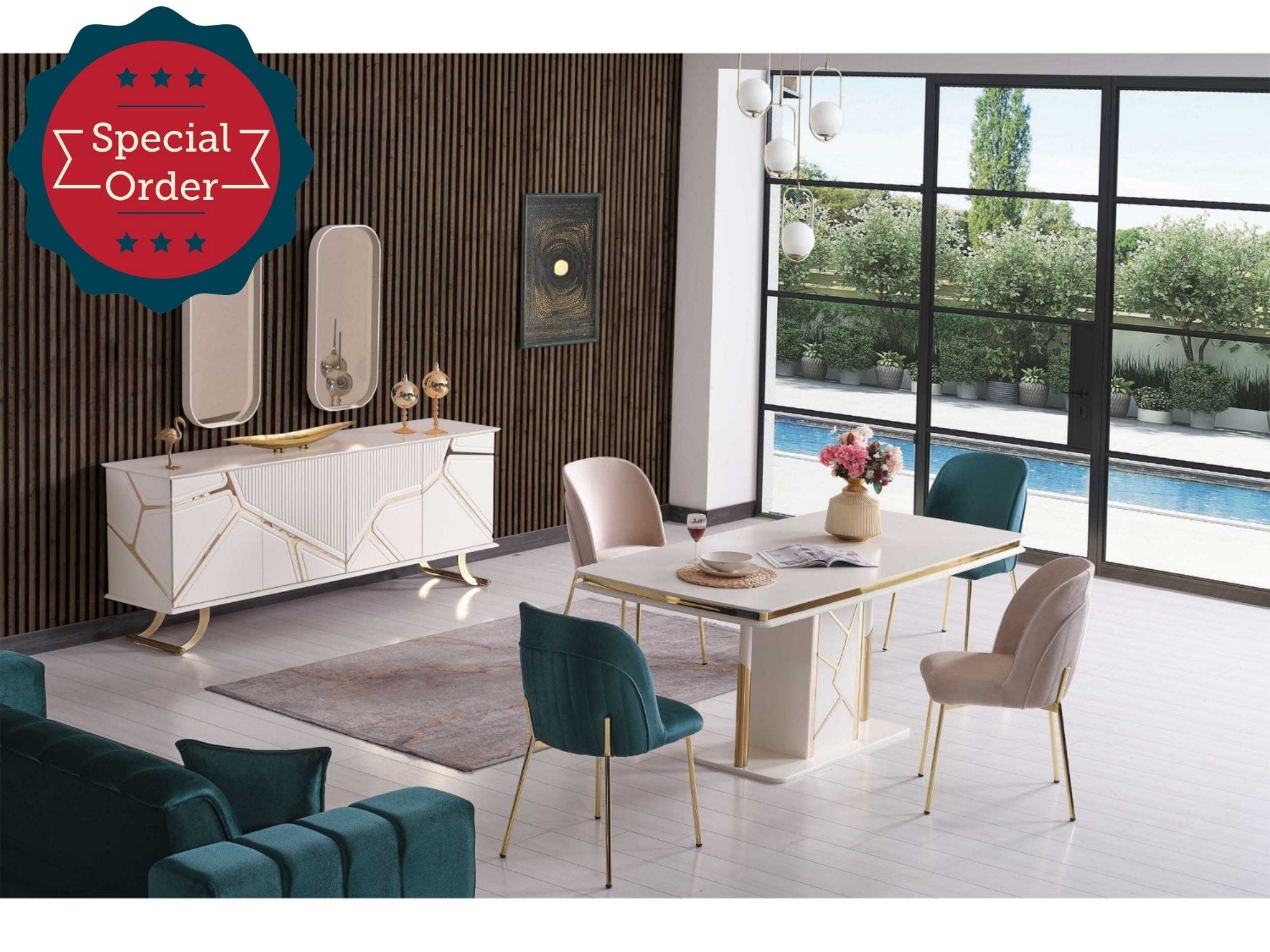 Pırlanta Diningroom Set (Table & 6 Chair & Console With Mirror)