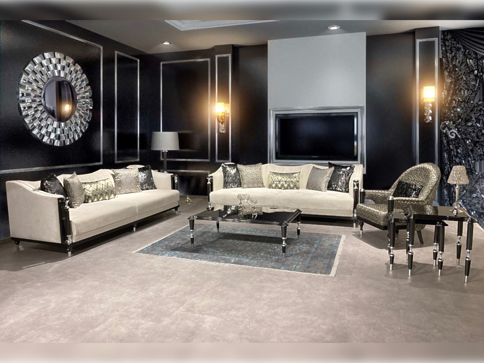 Porto Stationary Livingroom (2 4 Seat Sofa & 2 Chair) Grey