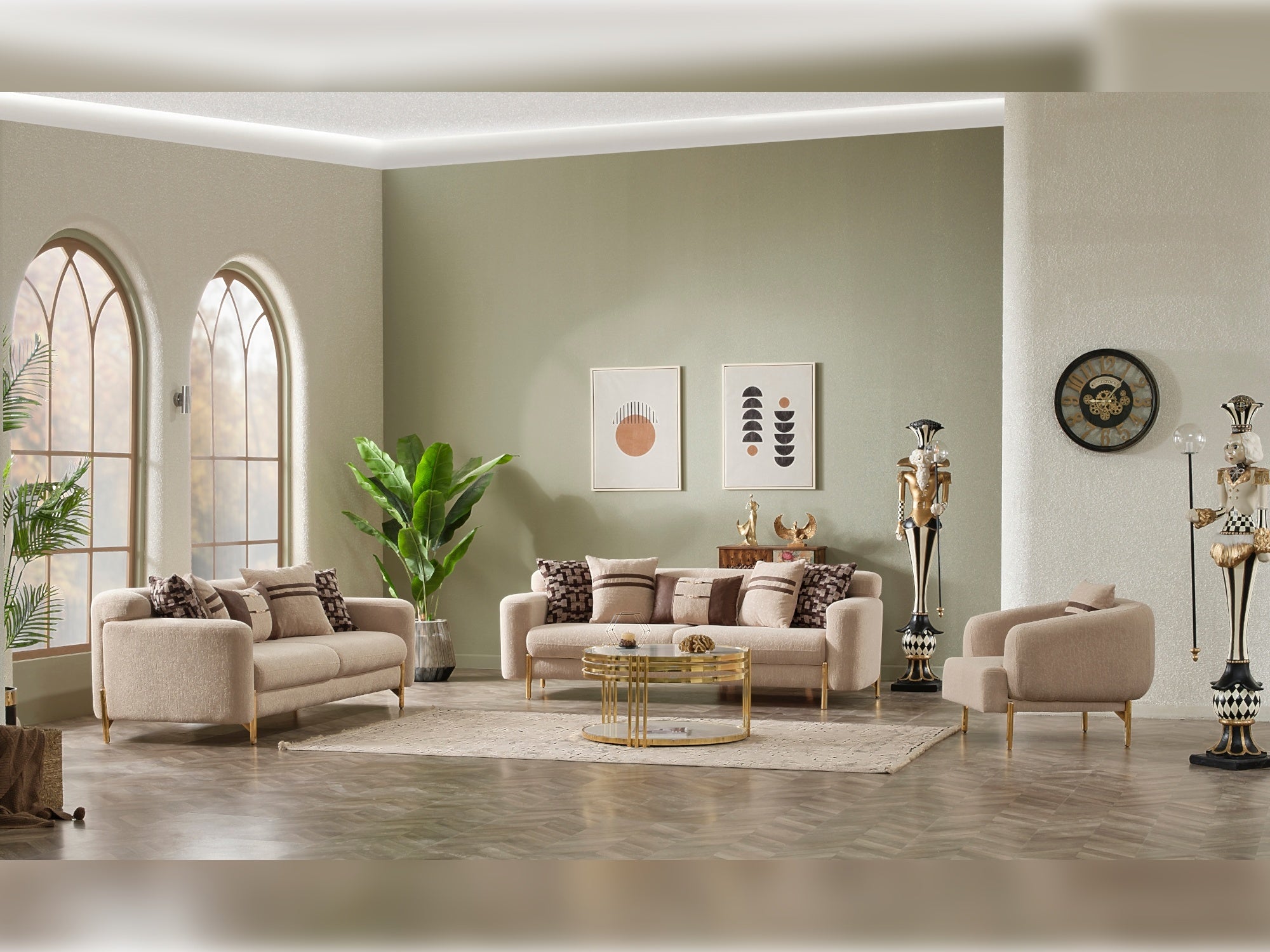 Shelby Stationary Livingroom (2 Sofa & 2 Chair) Beige