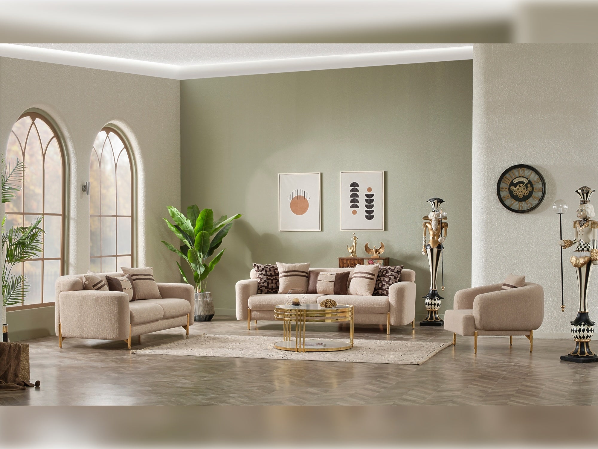 Shelby Stationary Livingroom (2 Sofa & 2 Chair) Beige