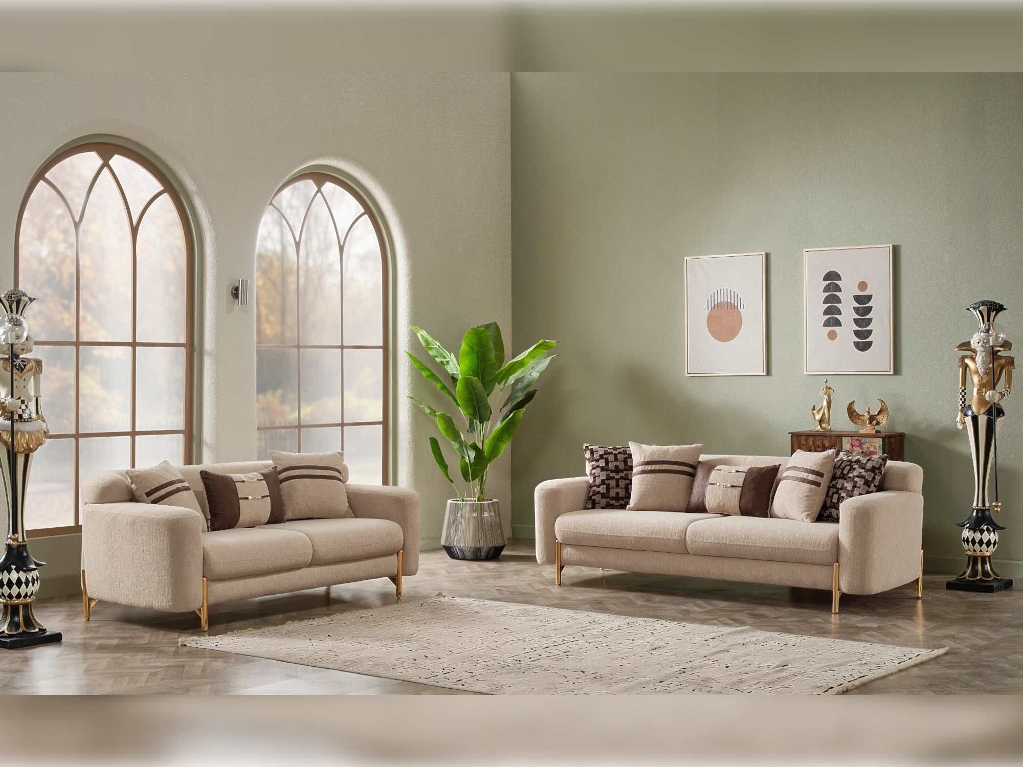 Shelby Stationary Livingroom (2 Sofa & 2 Chair) Beige