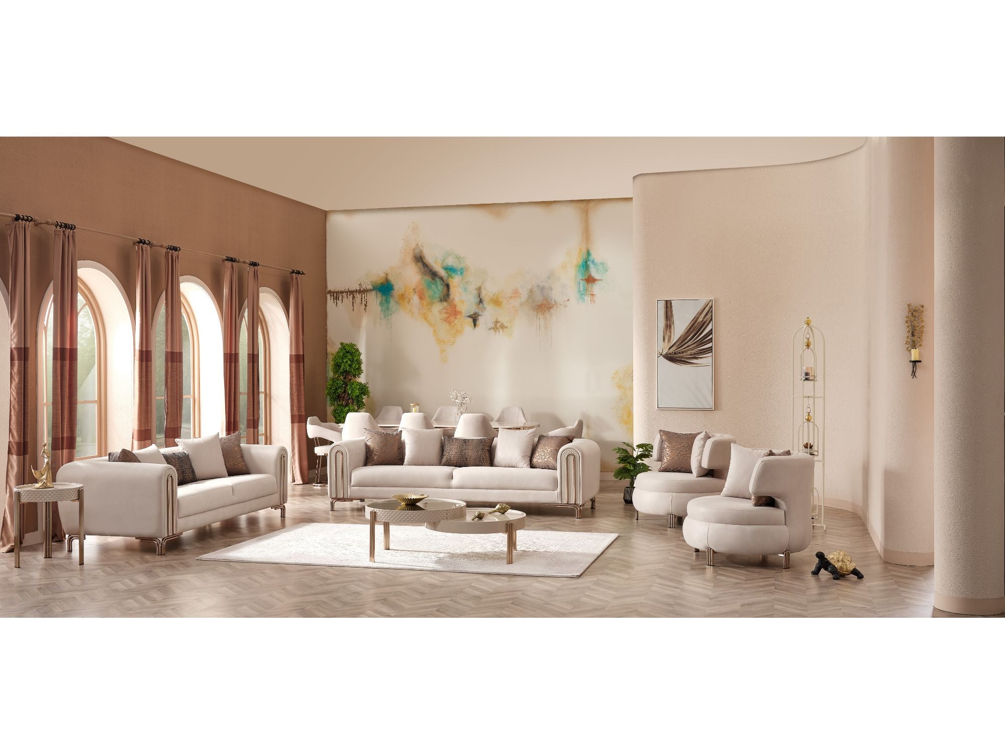 Paris Stationary Livingroom (2 Sofa & 2 Chair) Cream