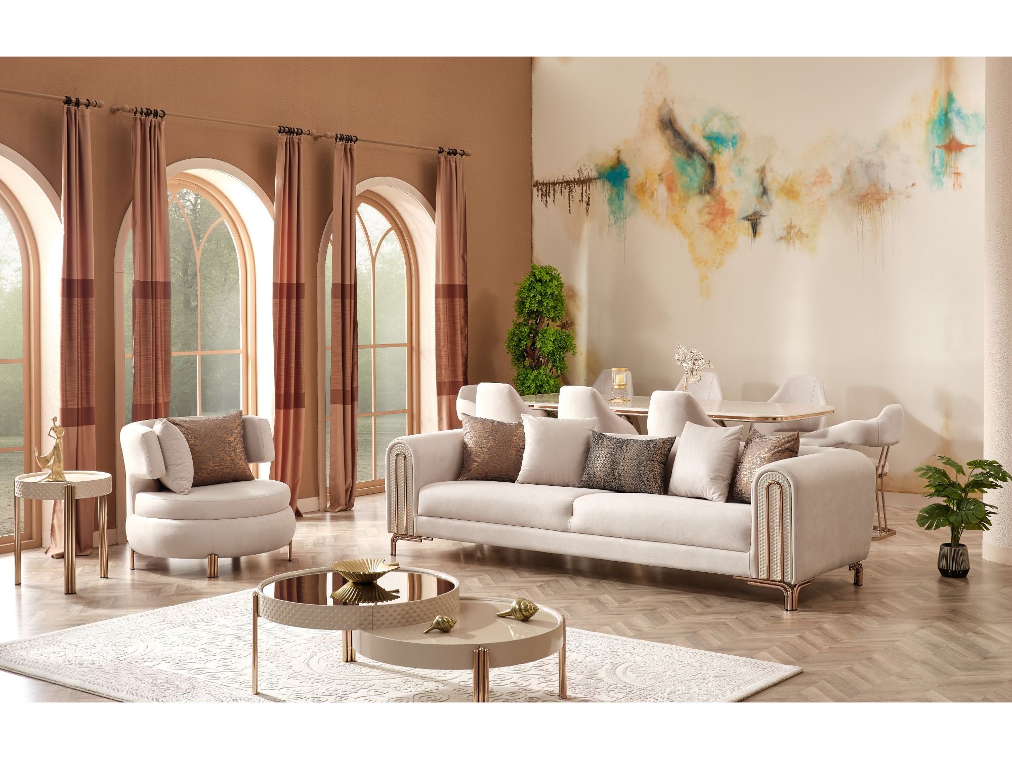 Paris Stationary Livingroom (2 Sofa & 2 Chair) Cream