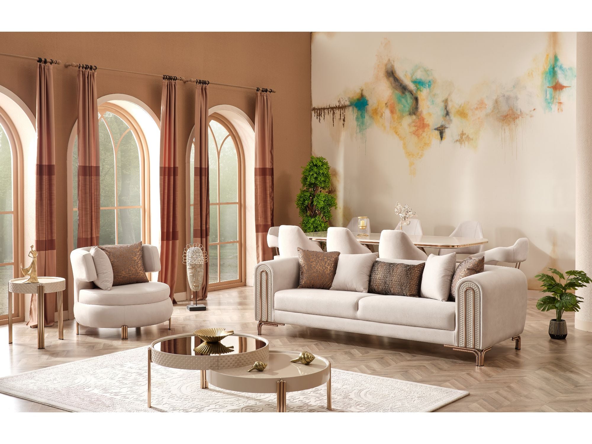 Paris Stationary Livingroom (2 Sofa & 2 Chair) Cream