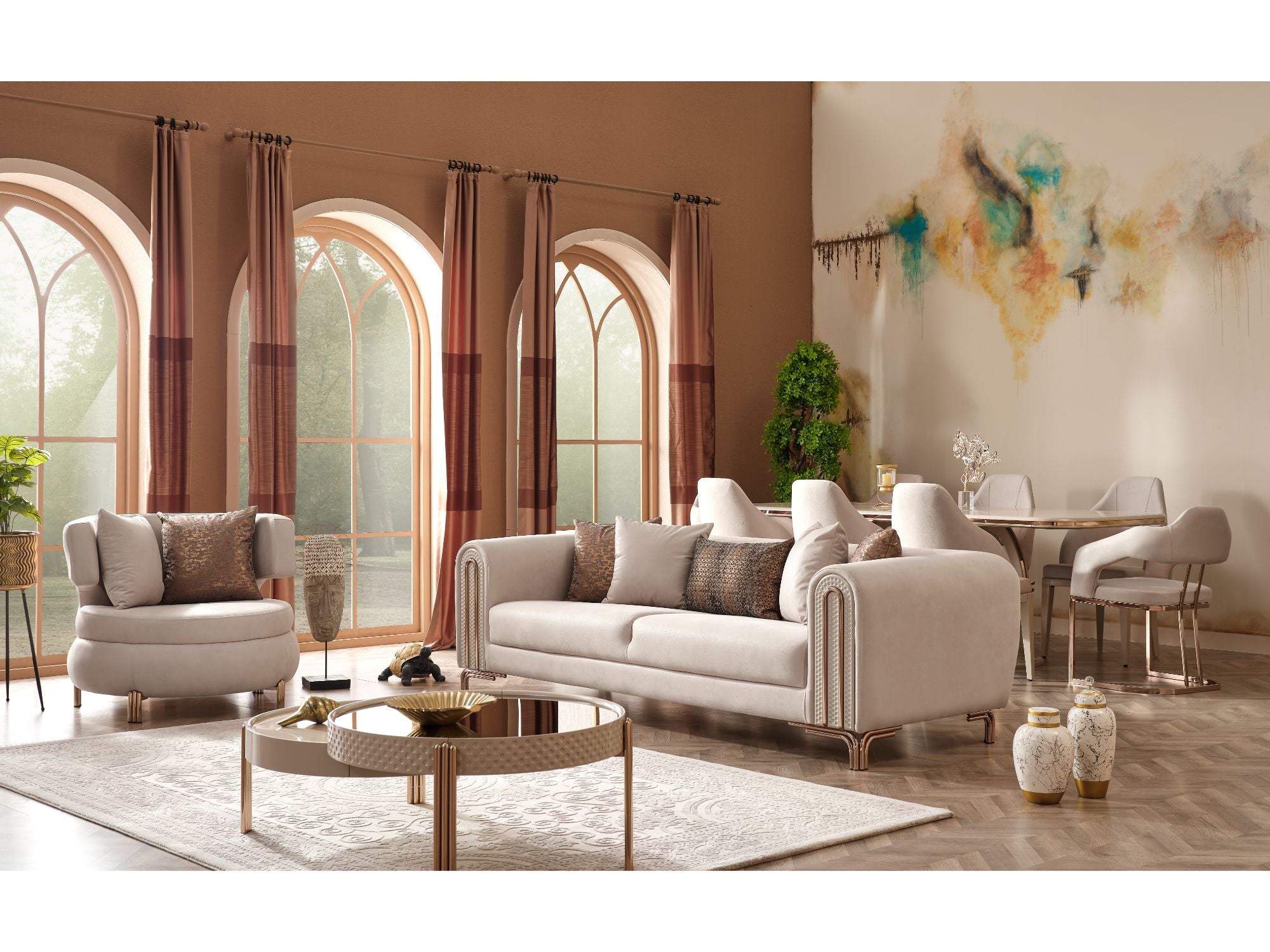 Paris Stationary Livingroom (2 Sofa & 2 Chair) Cream