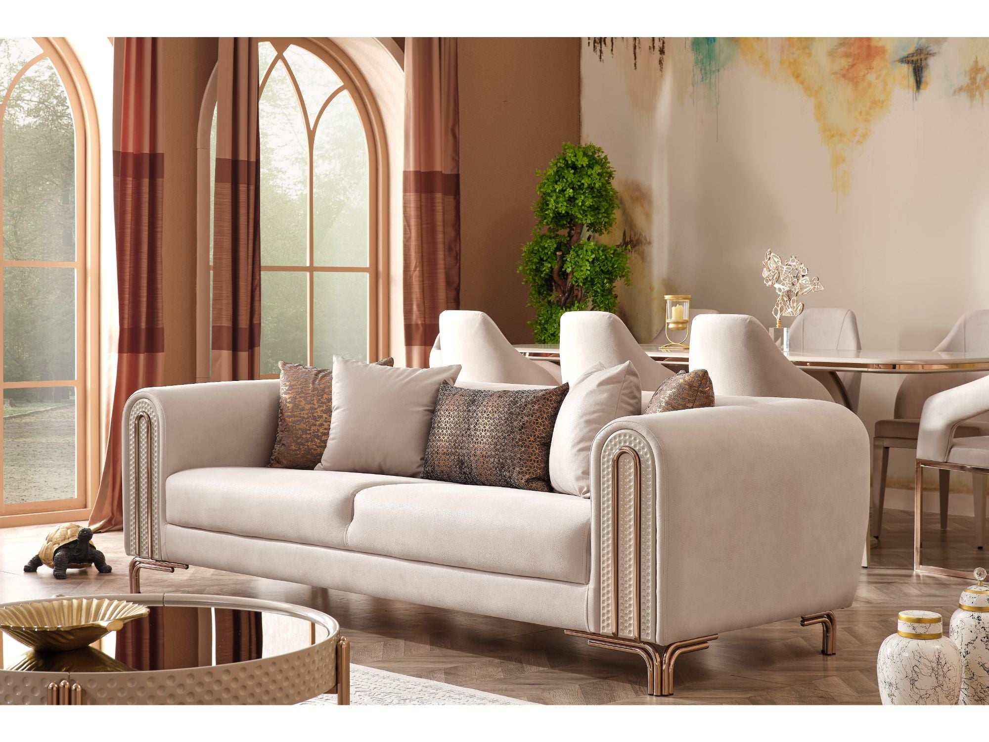 Paris Stationary Livingroom (2 Sofa & 2 Chair) Cream