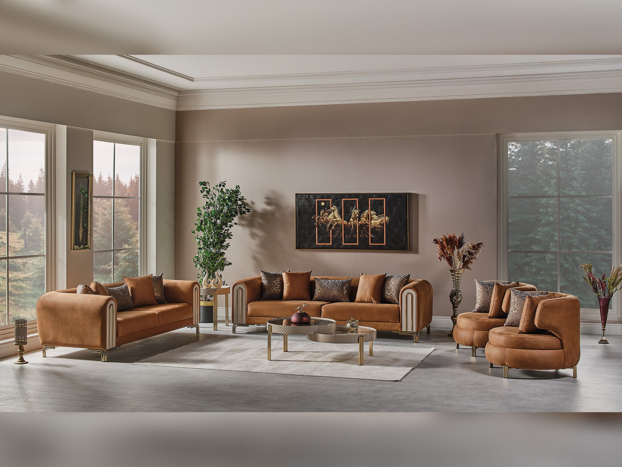 Paris Stationary 4 Seat Sofa Brown