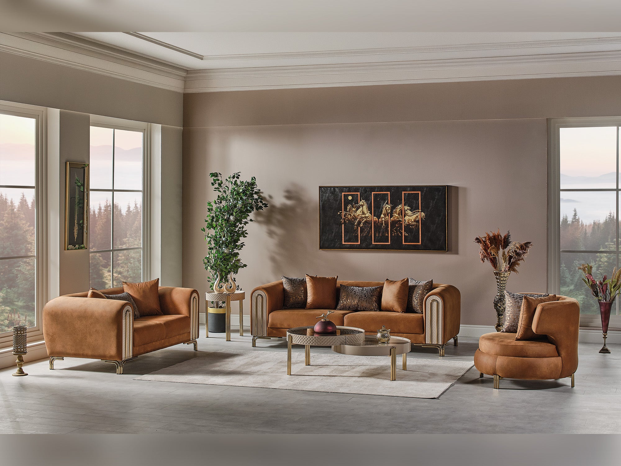 Paris 3-pieces (Sofa & Loveseat & Chair) Livingroom Set Brown