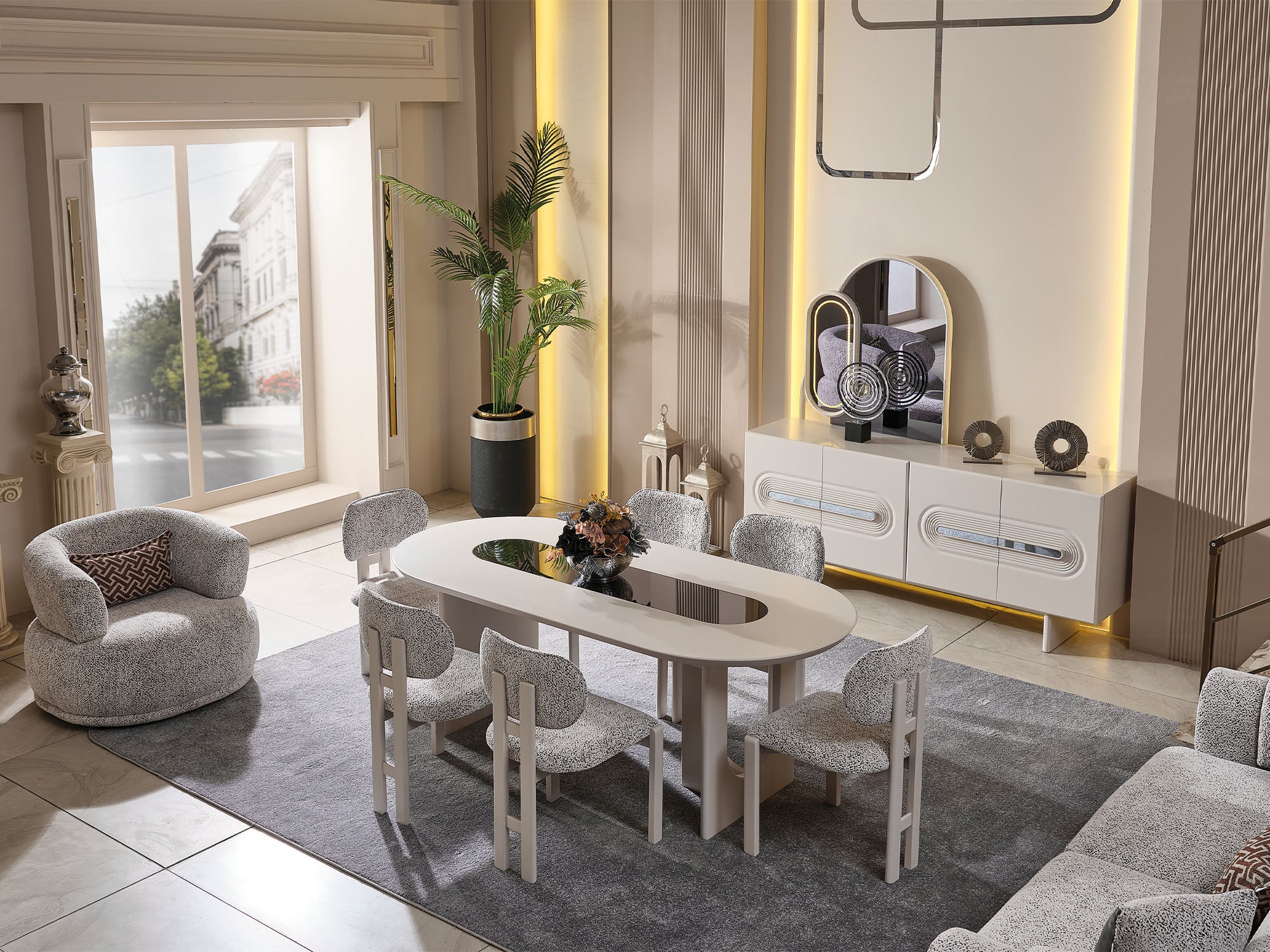 Parma Diningroom (Consol With Mirror & Dining Table & 6 Dining Chair)