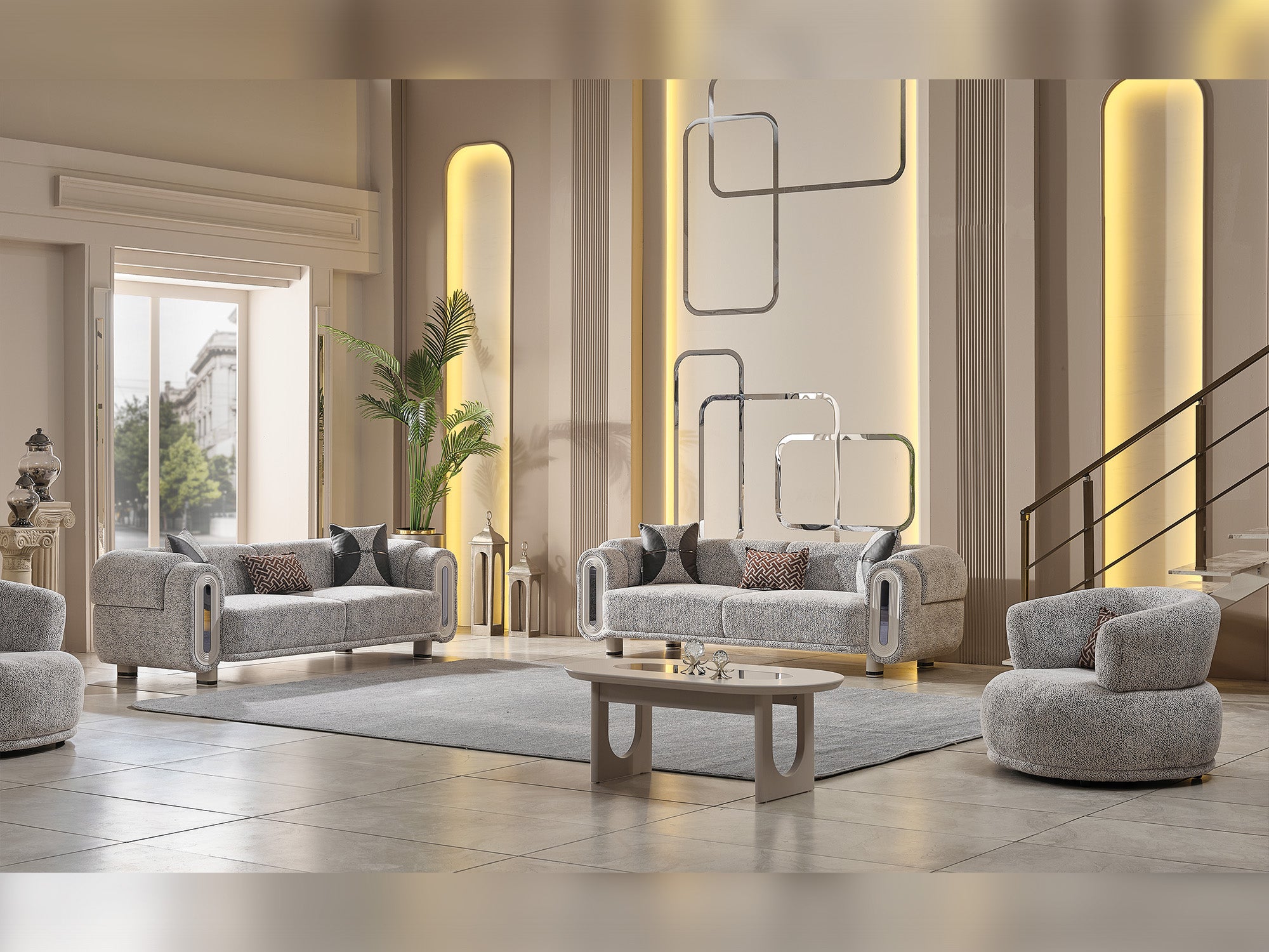 Parma 3-pieces (Sofa & Loveseat & Chair) Livingroom Set Light Grey