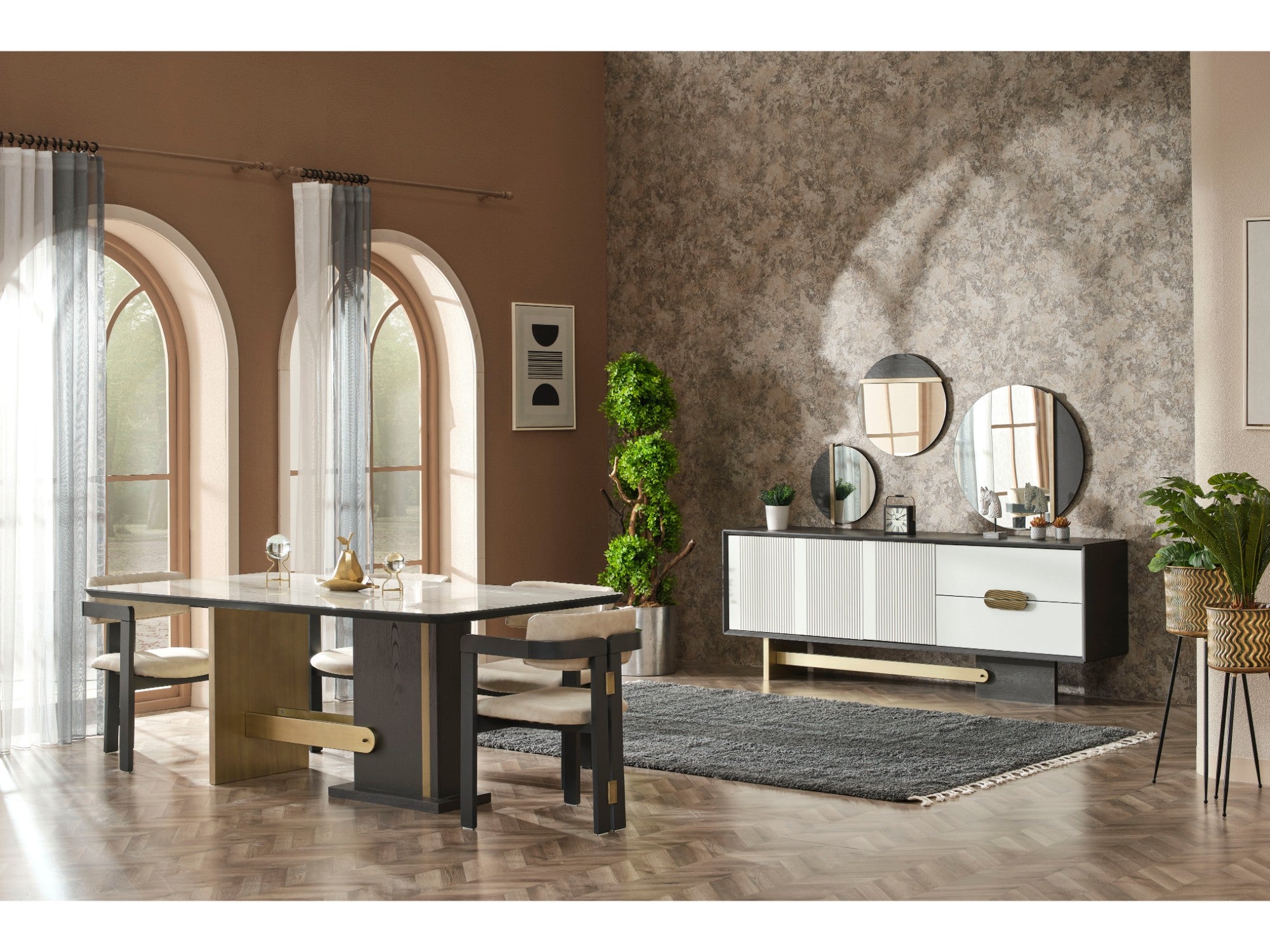 Pendik Diningroom (Consol With Mirror & Dining Table & 6 Dining Chair)