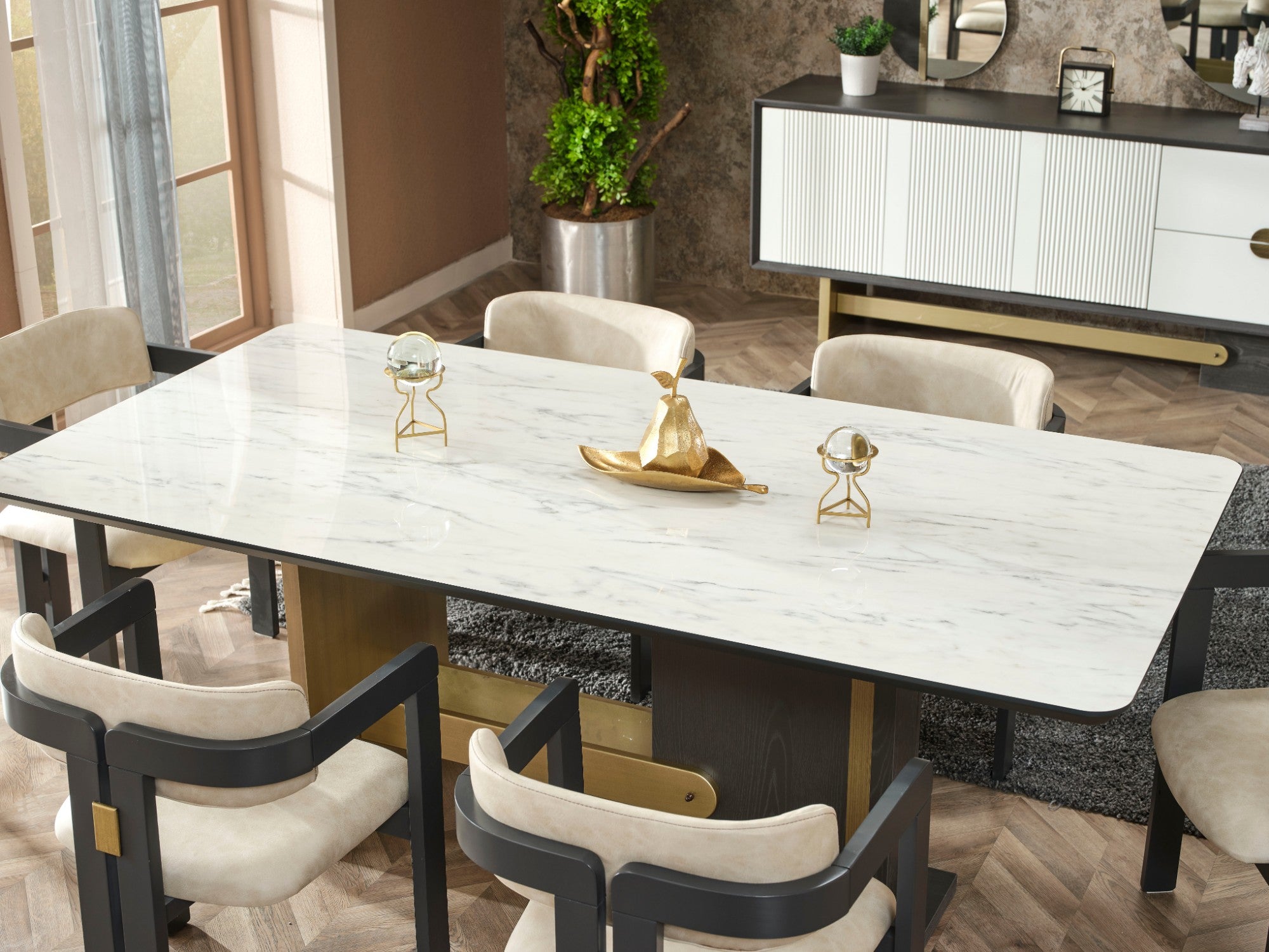 Pendik Diningroom (Consol With Mirror & Dining Table & 6 Dining Chair)