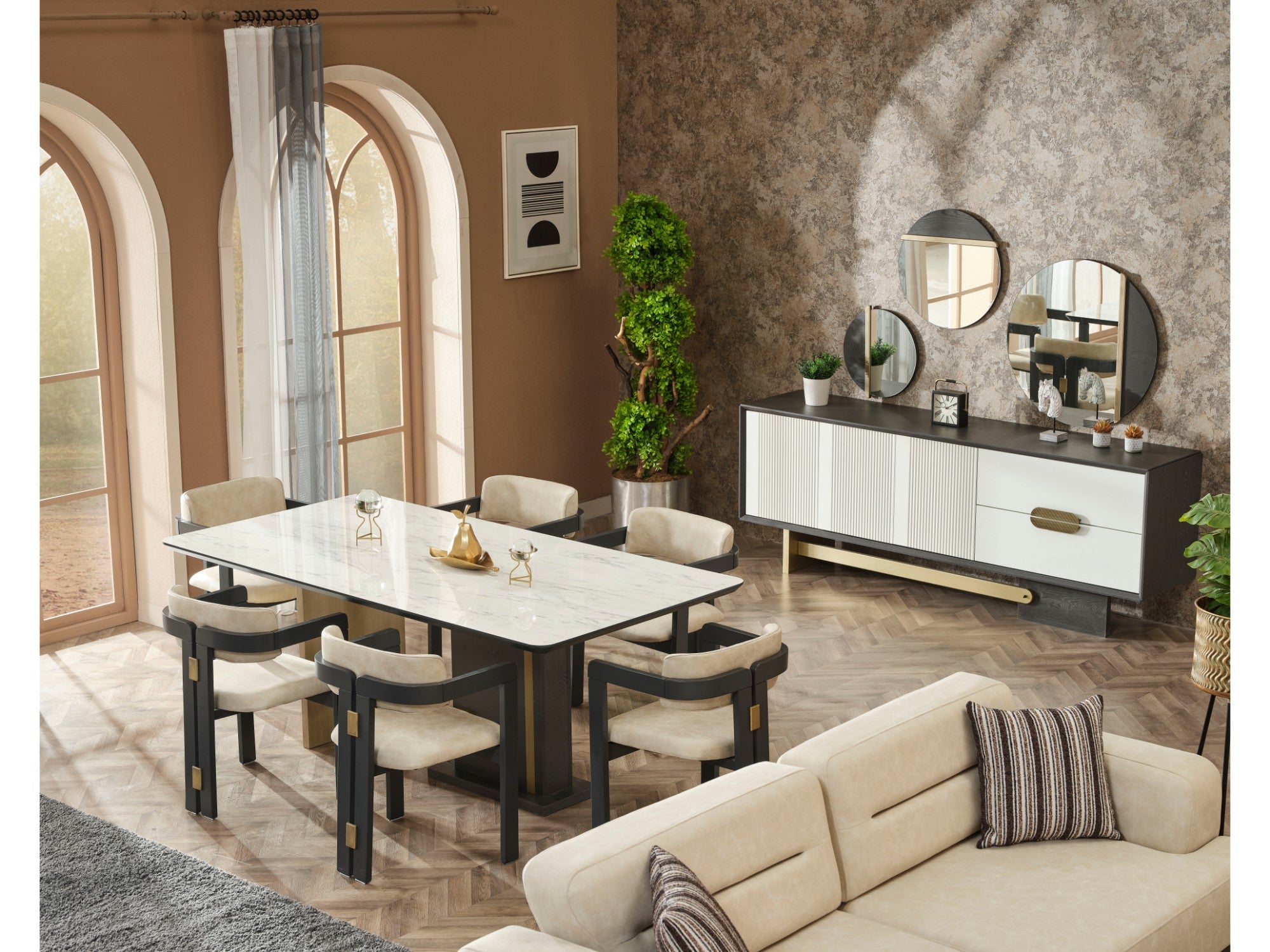 Pendik Diningroom (Consol With Mirror & Dining Table & 6 Dining Chair)