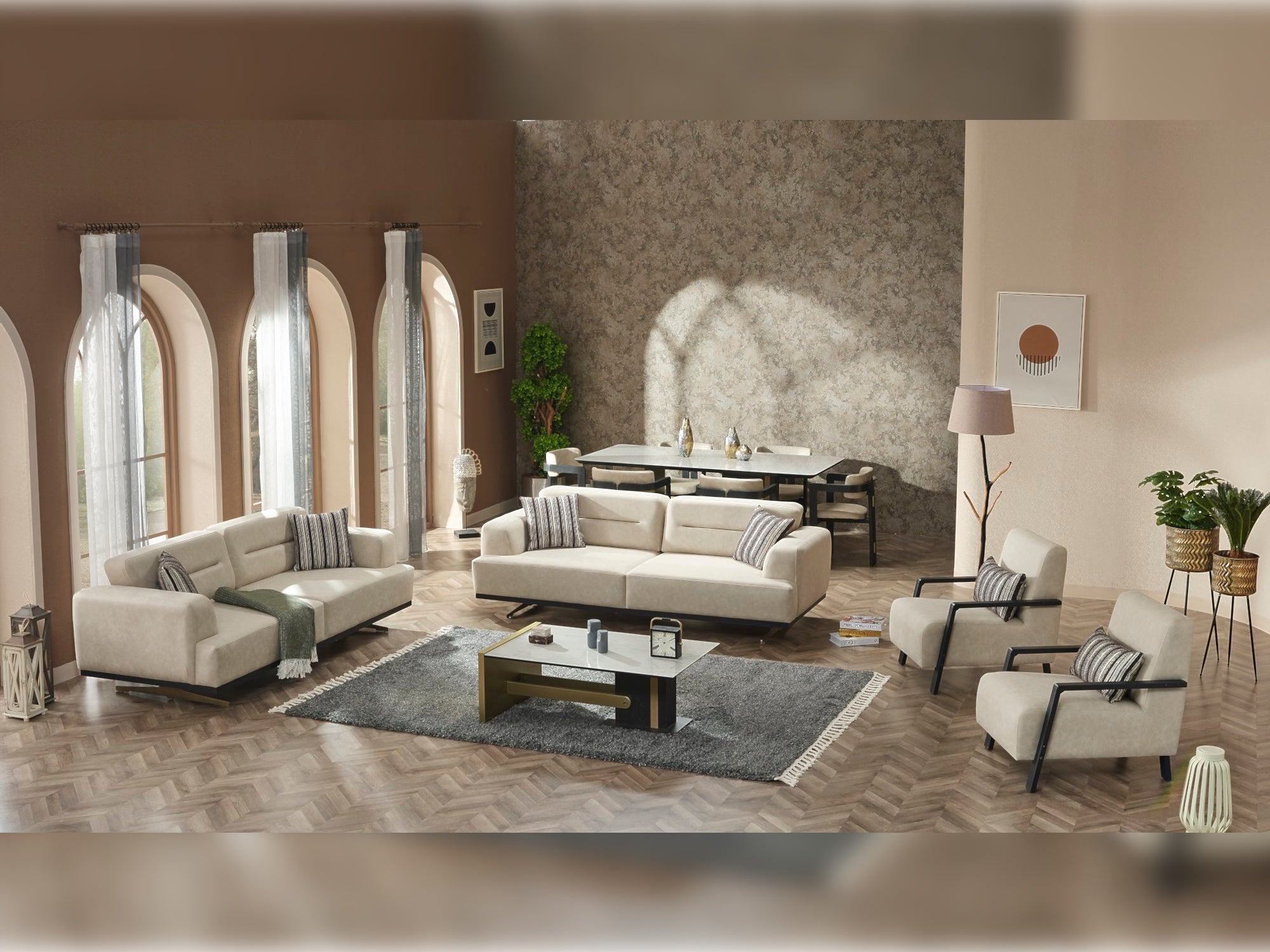 Pendik Convertible Livingroom Set (2 Sofa & 2 Chair) Cream